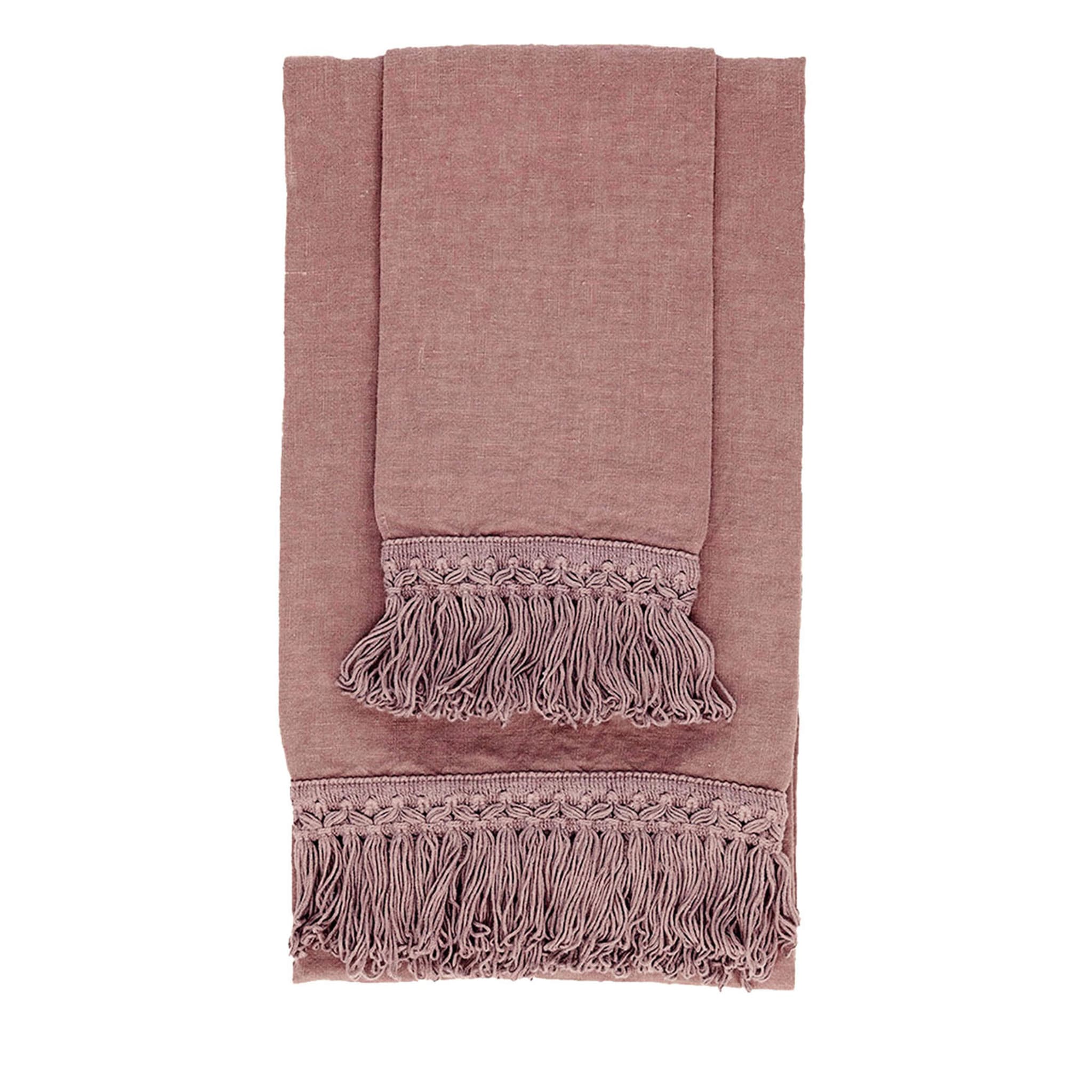  Set of 2 Vintage Pink Linen Towels with Long Fringes - Main view
