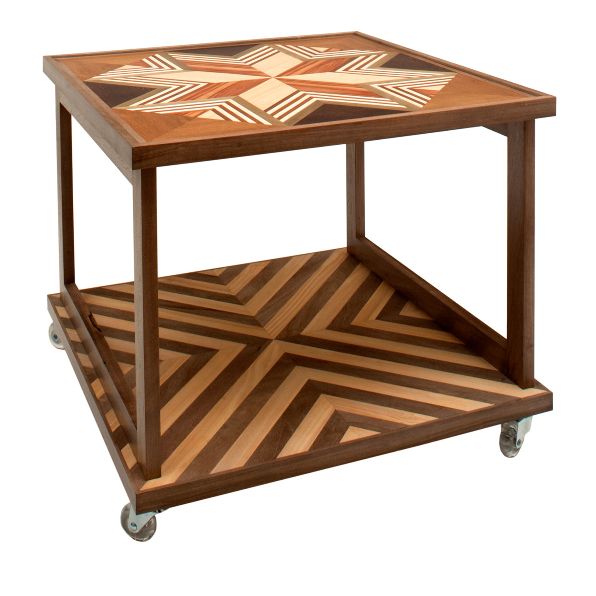 Renaissance-Style Marquetry Wheeled Coffee Table #1 - Main view