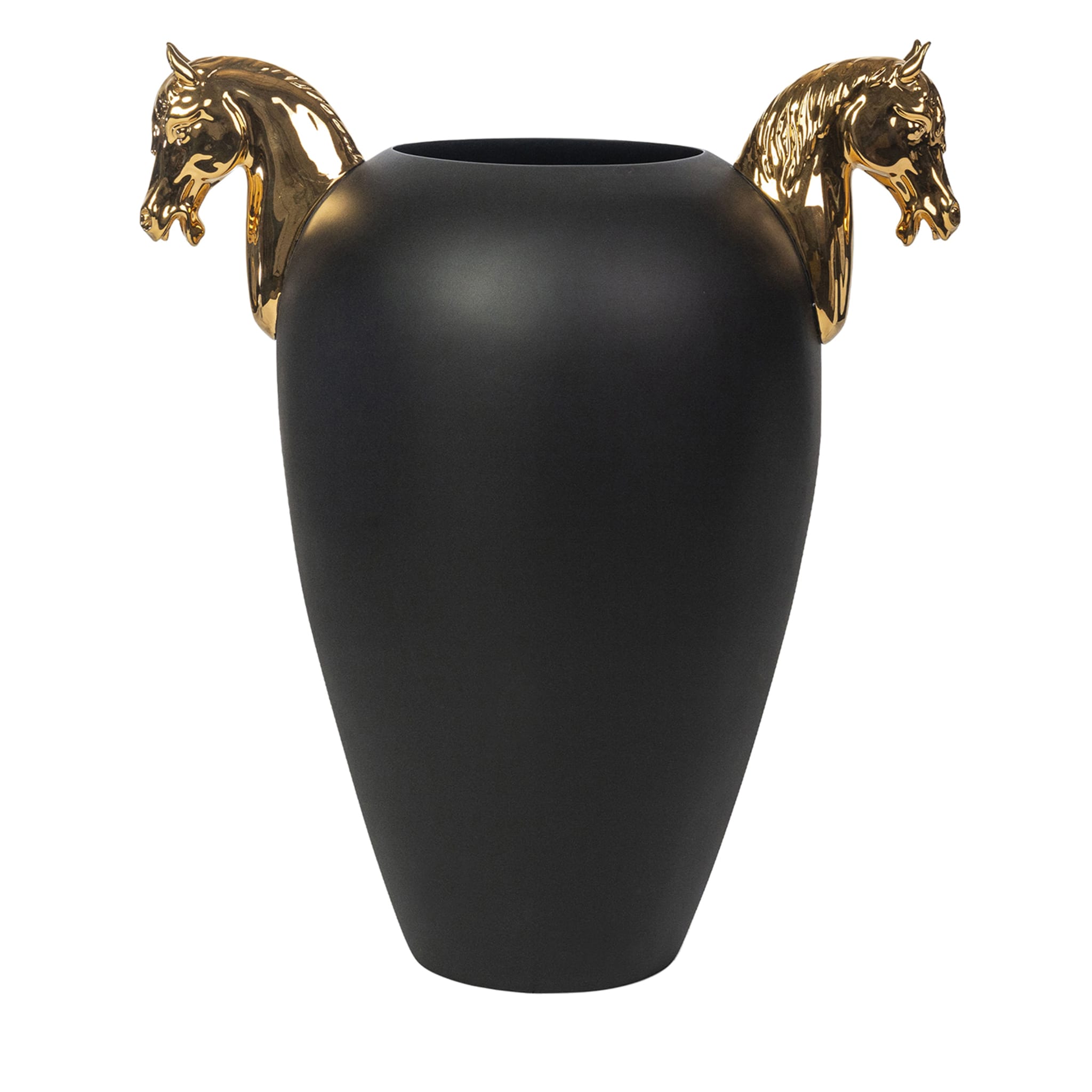 Grand vase noir et or brillant en forme de cheval - Vue principale