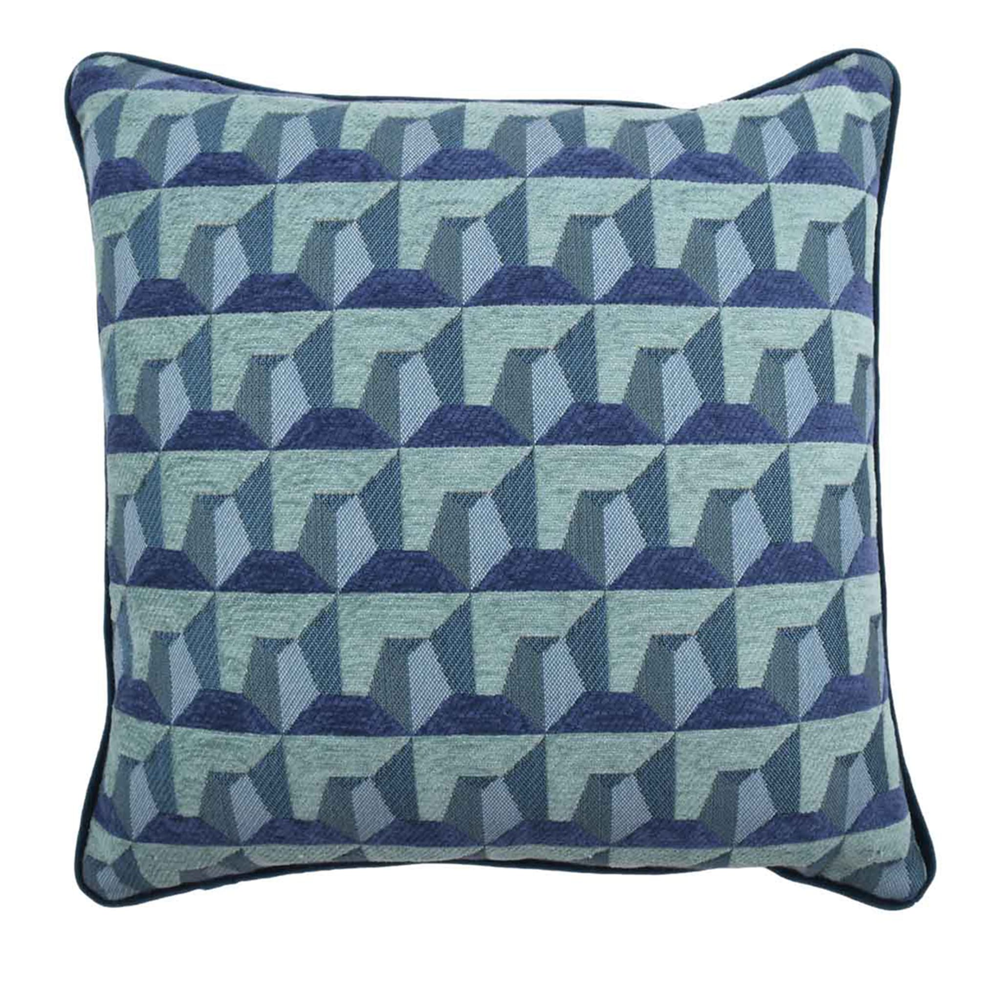 Blue Carrè Cushion in Relief jacquard fabric - Main view
