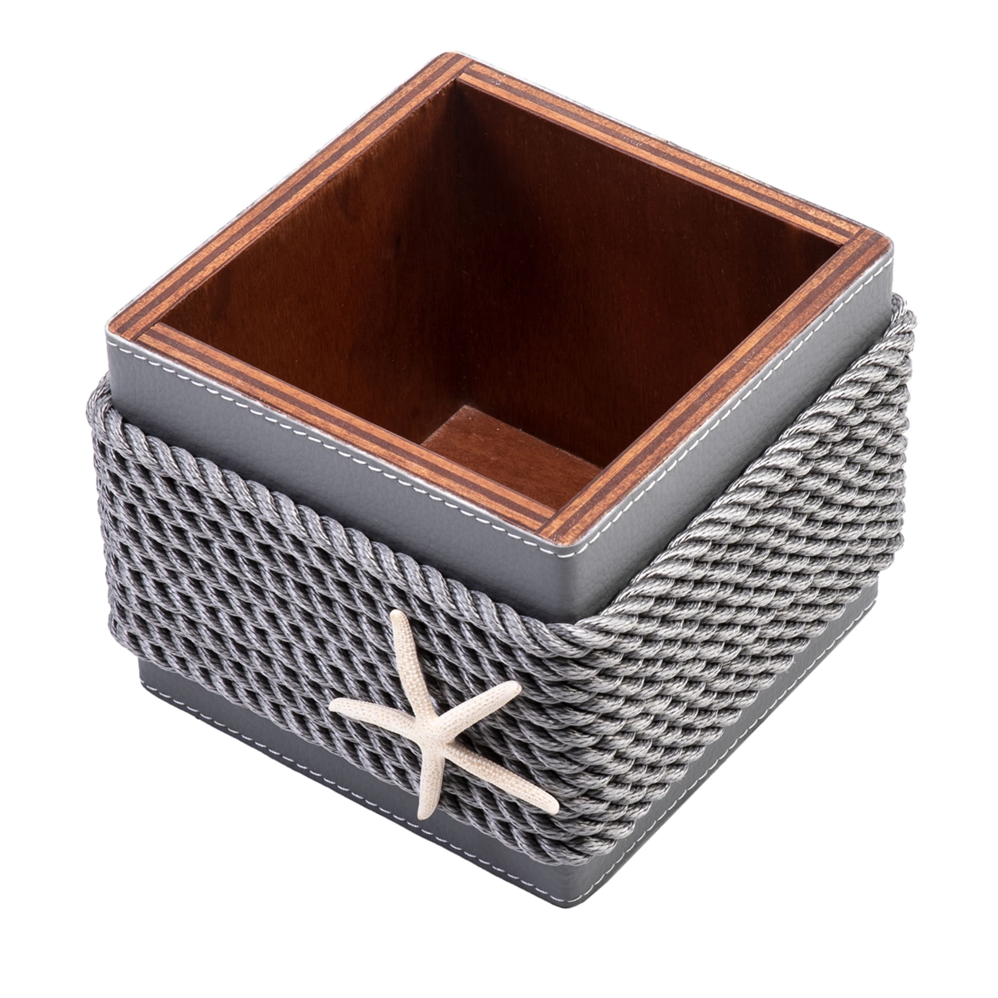 Wooden Box with Gray Eco-Leather and Rope Inserts - Main view