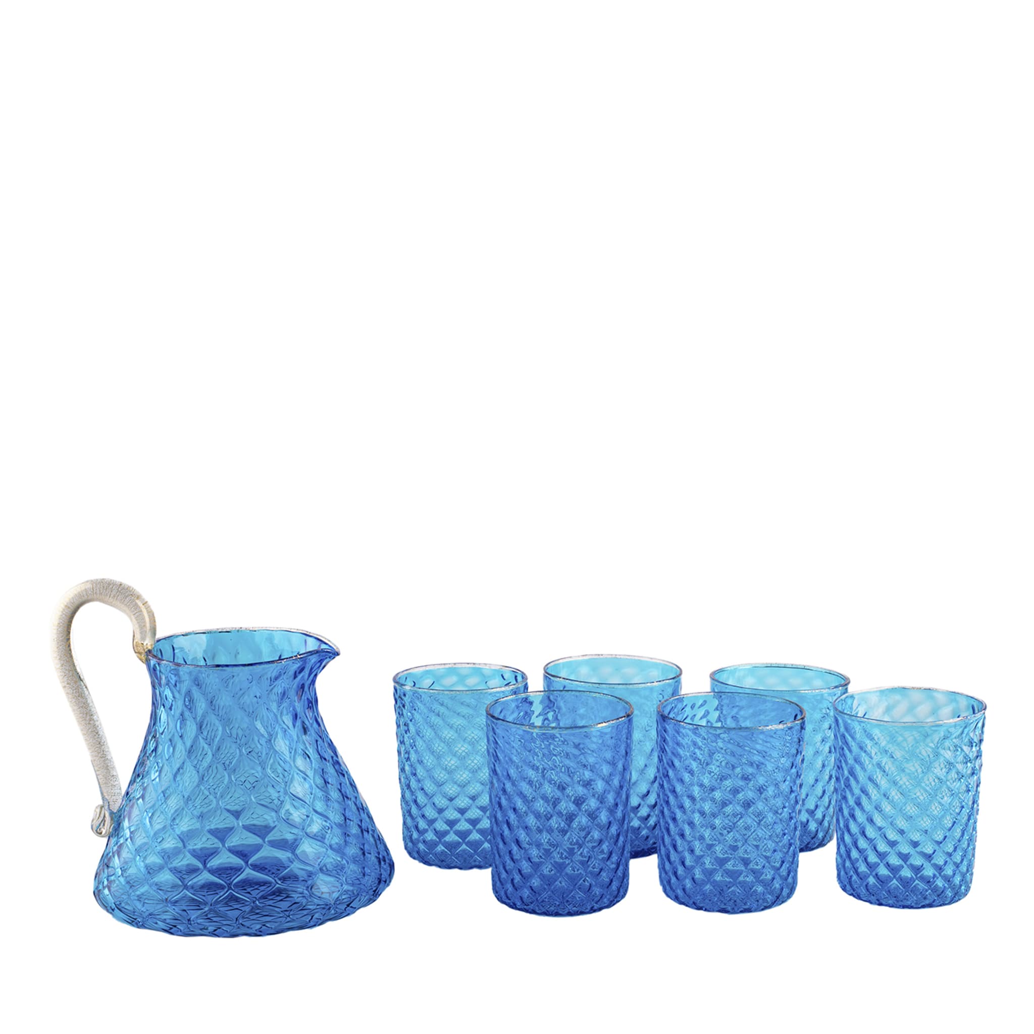 Set of Blue Balloton Pitcher and 6 Glasses - Main view