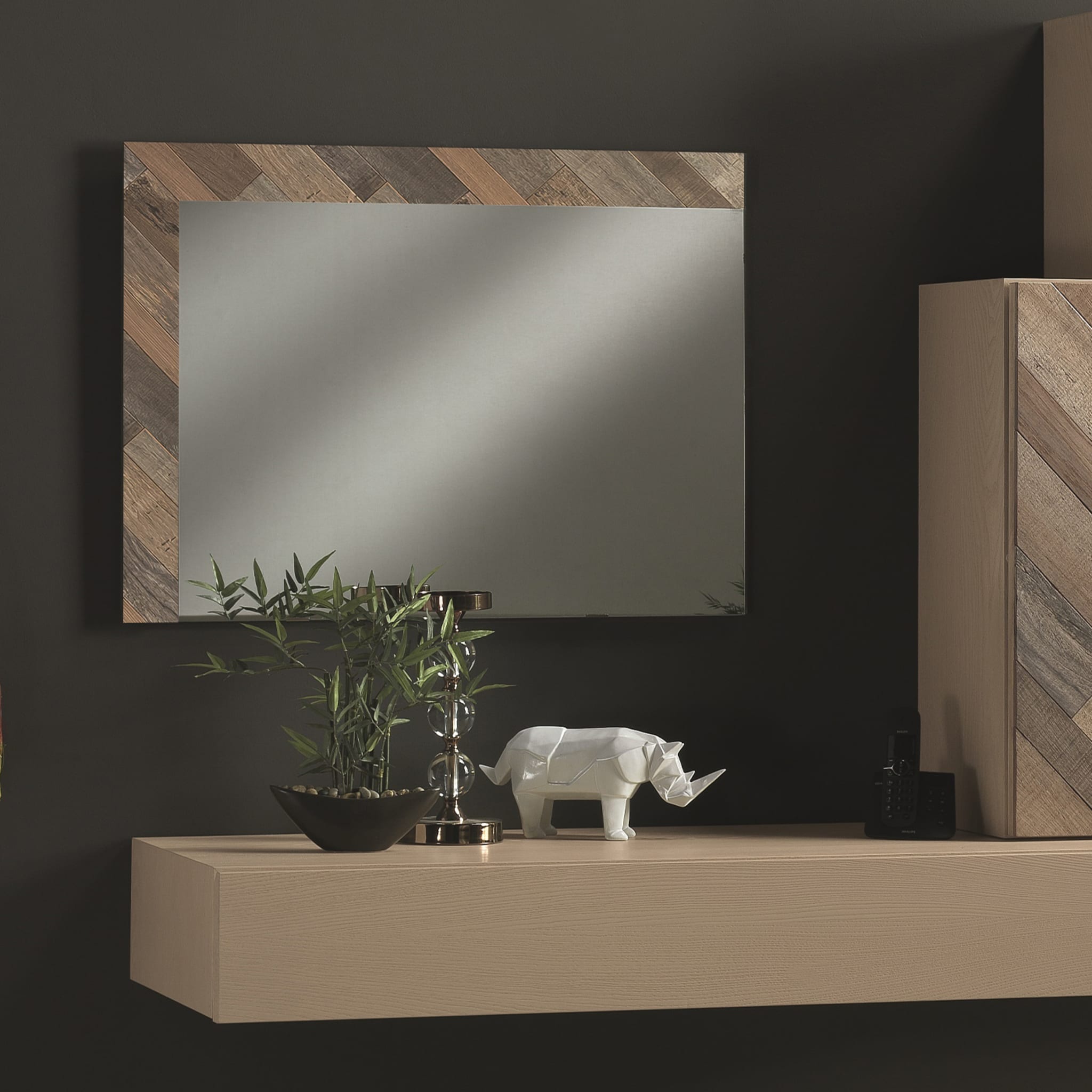 Rectangular Mirror with Asymmetrical Wooden Frame - Alternative view 1