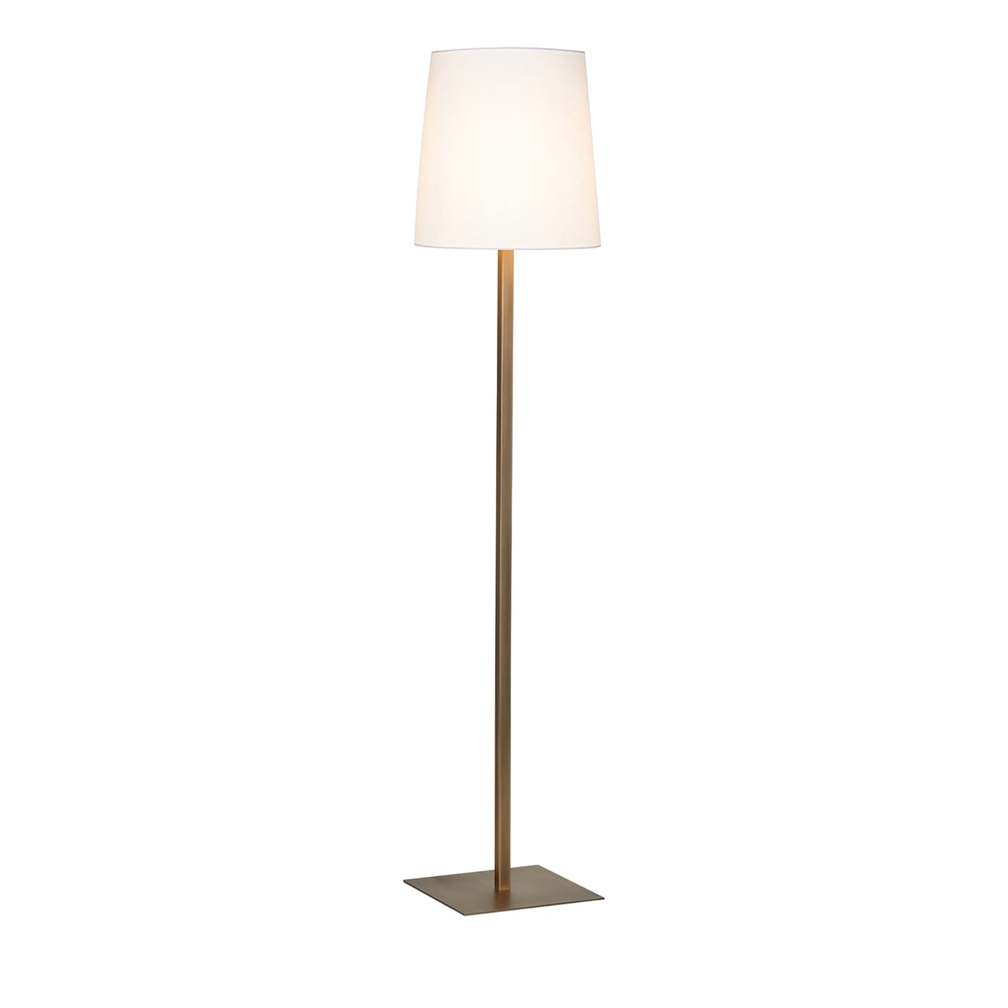 Lámpara de pie Tonda bronceada con pantalla de algodón blanco - Vista principal