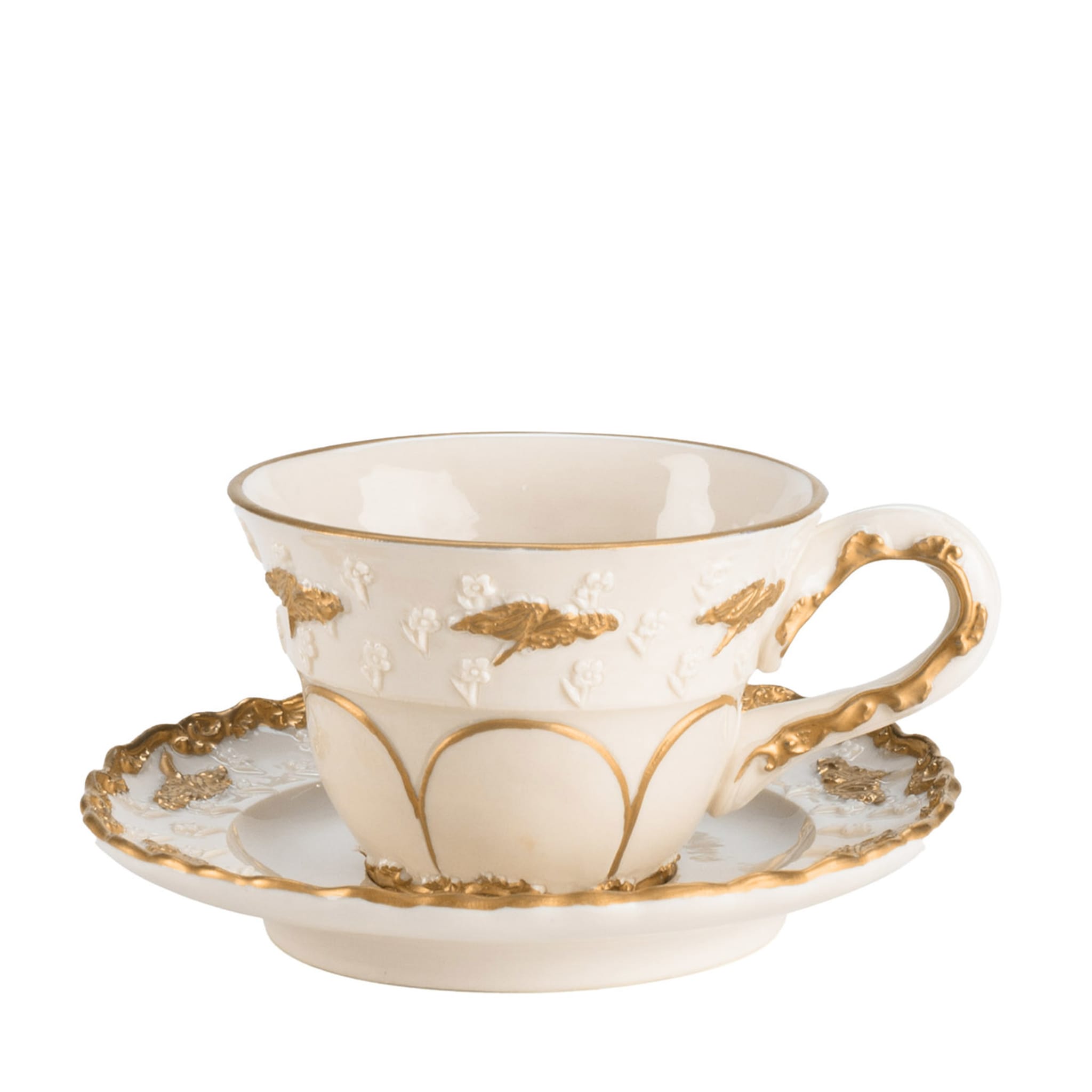 Lucia White & Gold Espresso Cup with Saucer - Main view