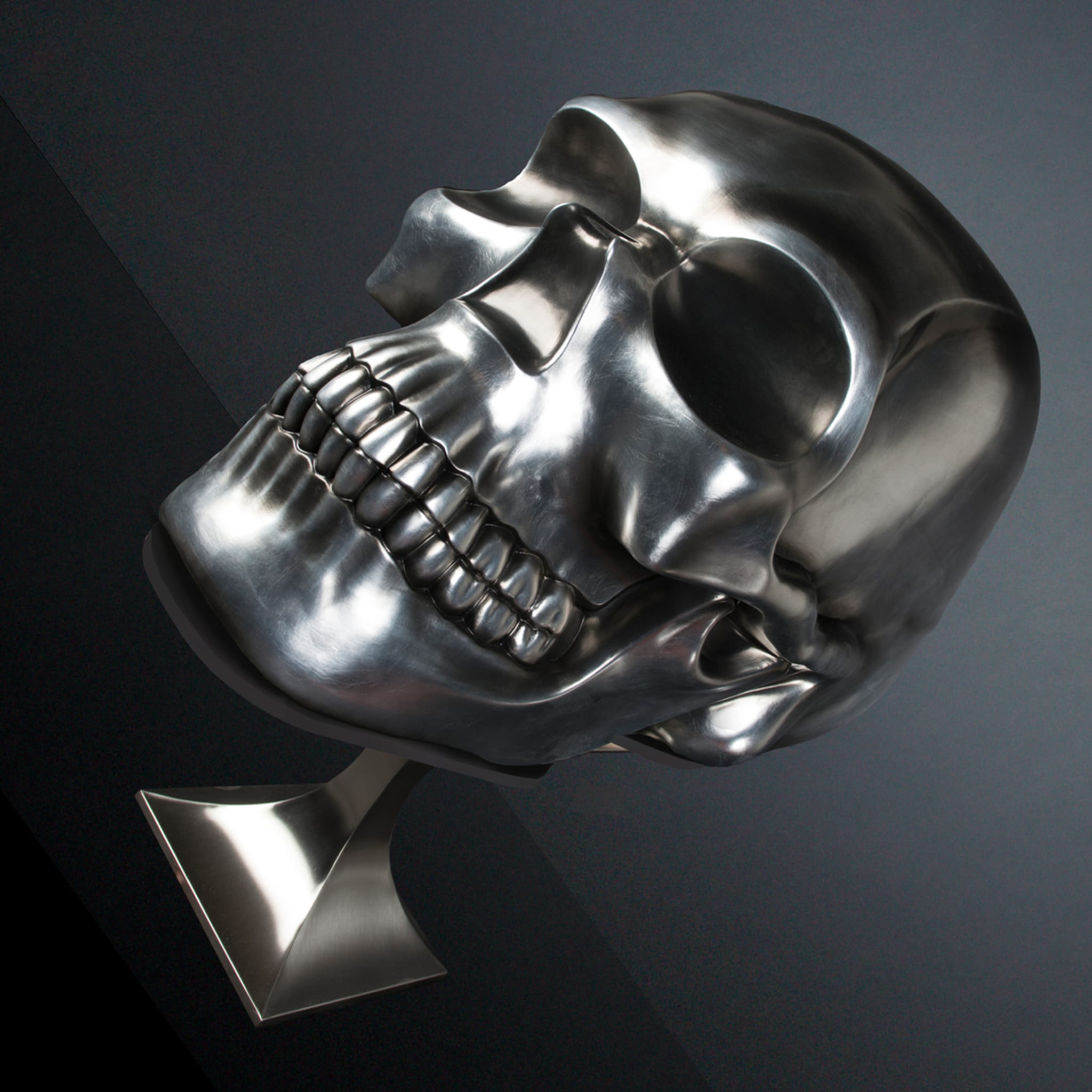 Sculpture de crâne noir et argent - Vue alternative 3