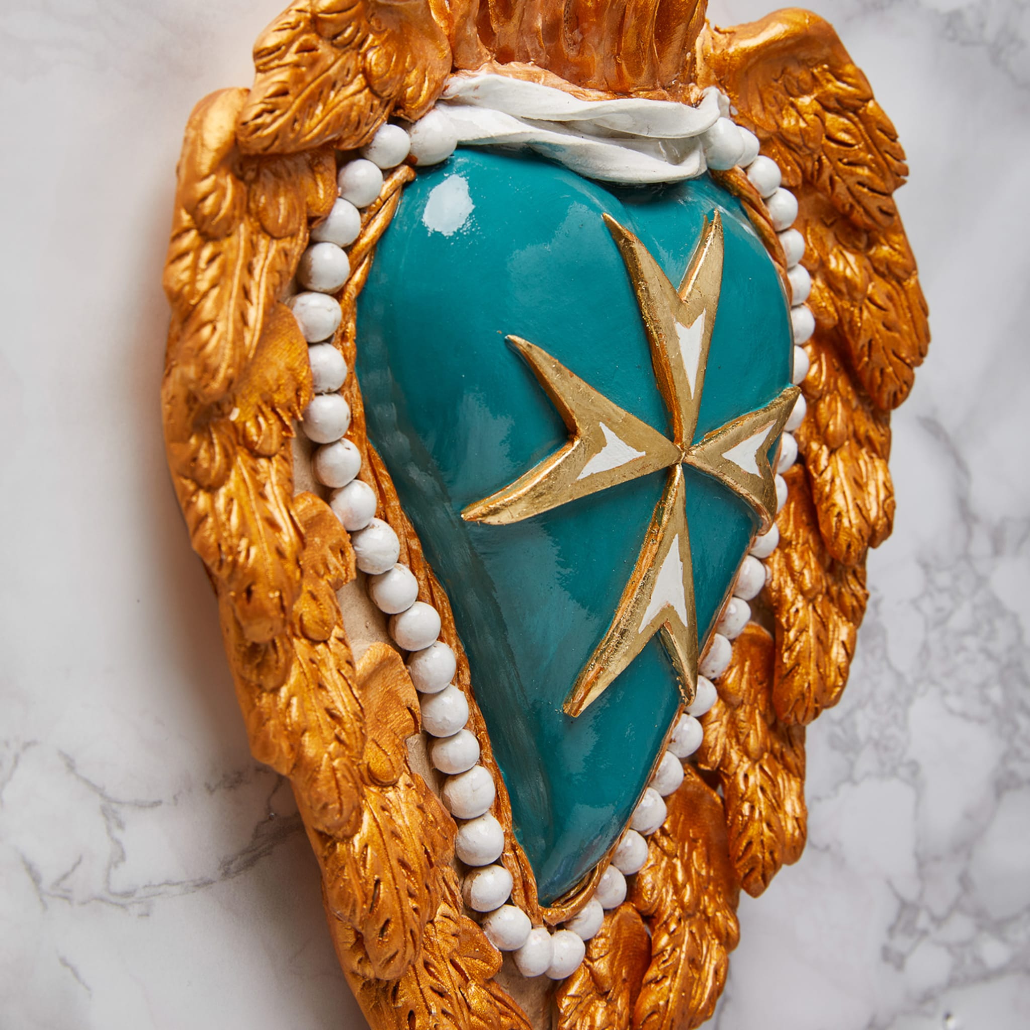 CROSS MY HEART TURQUOISE AND GOLD CERAMIC HEART - Alternative view 2
