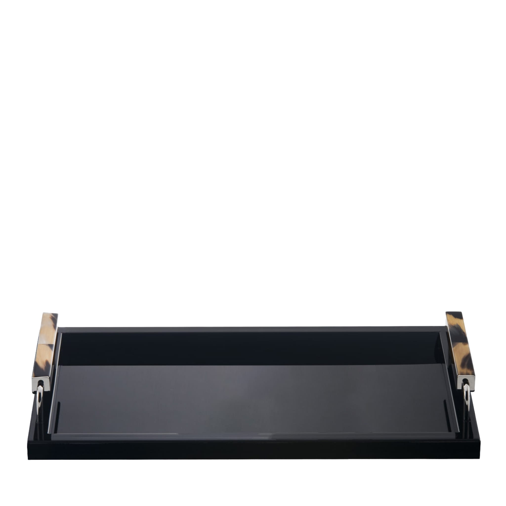 Isacco Rectangular Black Tray with Horn Inlays - Main view