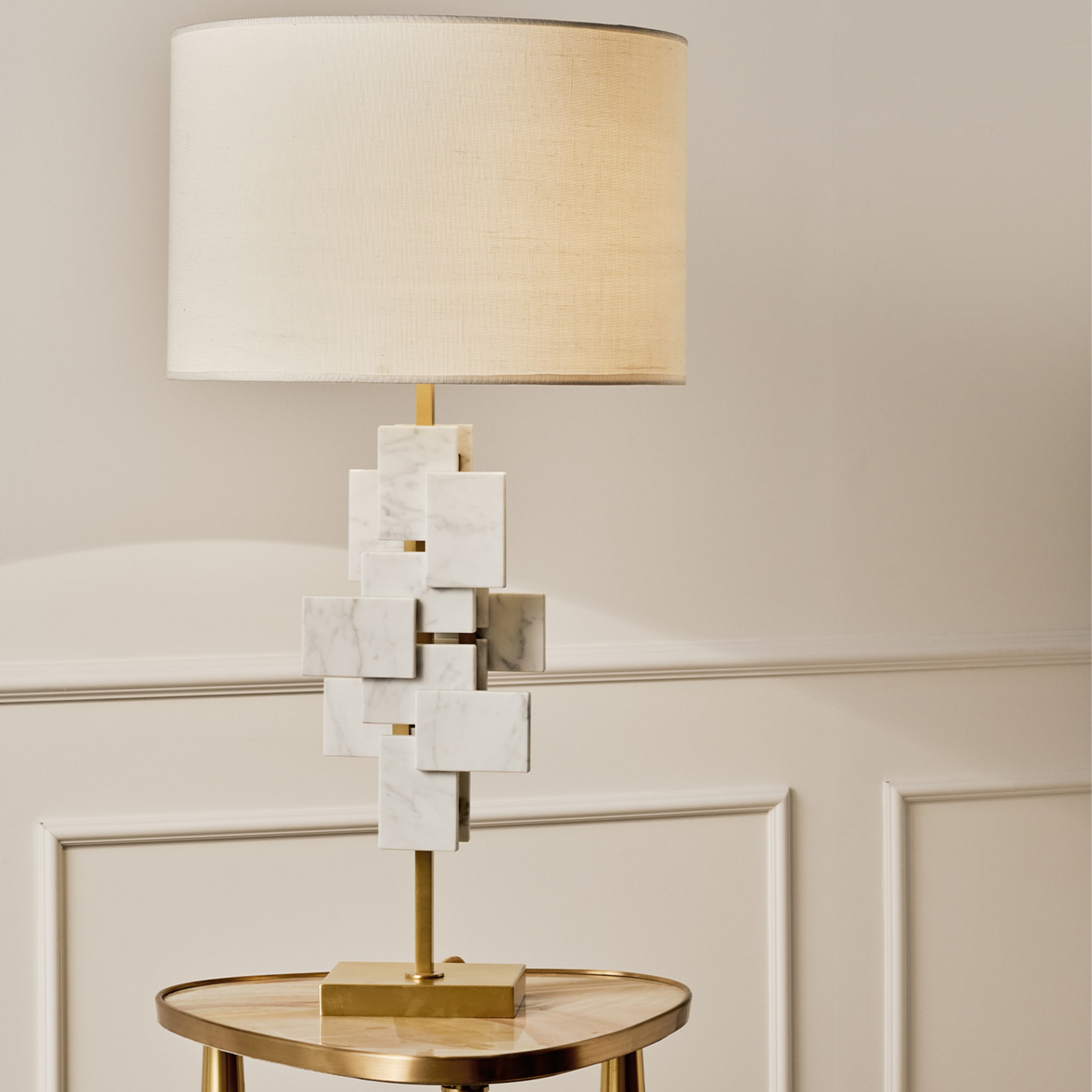 "Tiles" Table Lamp in Carrara Marble and Satin Brass - Alternative view 3