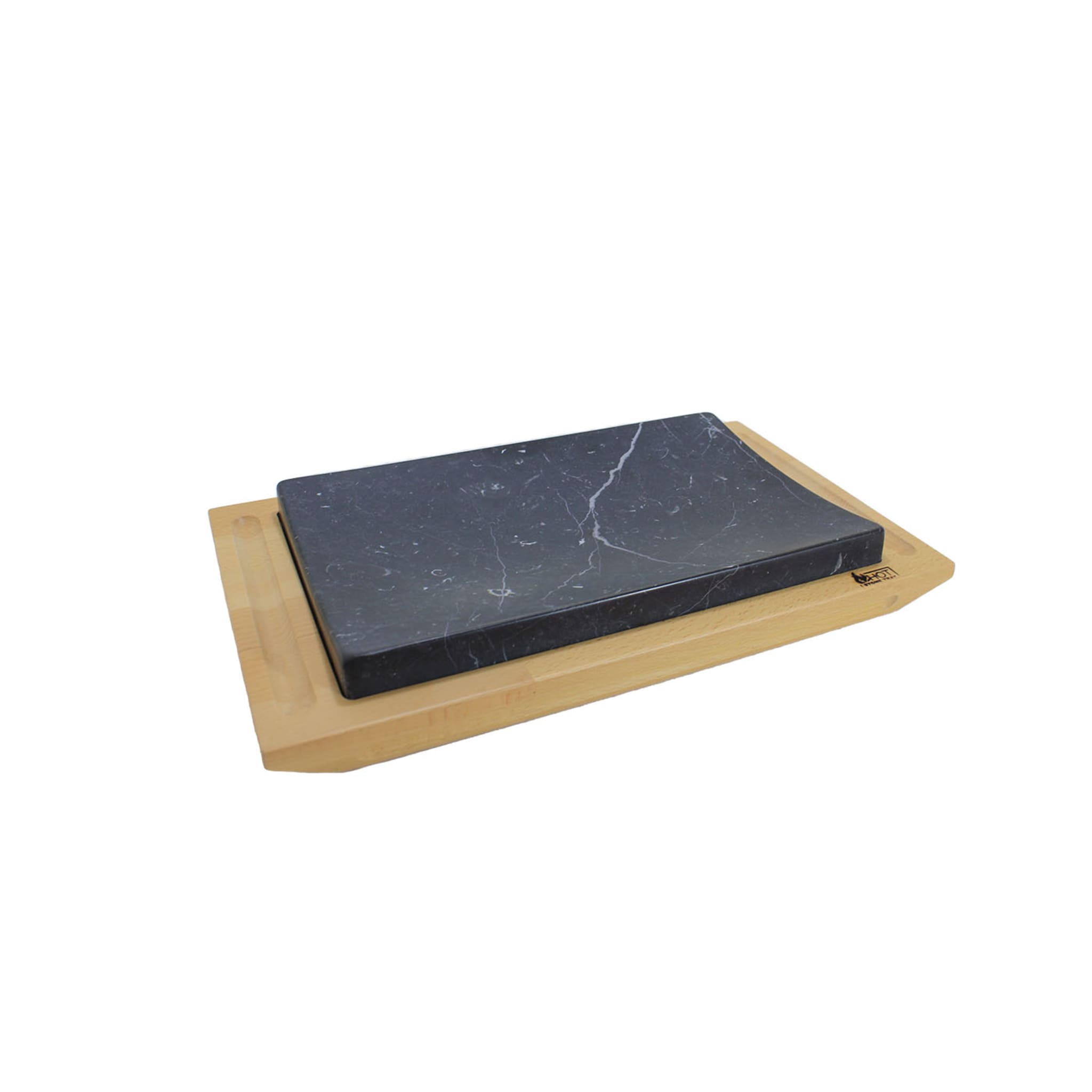 Concave Black Marquinia Tray with Wooden Base - Alternative view 1