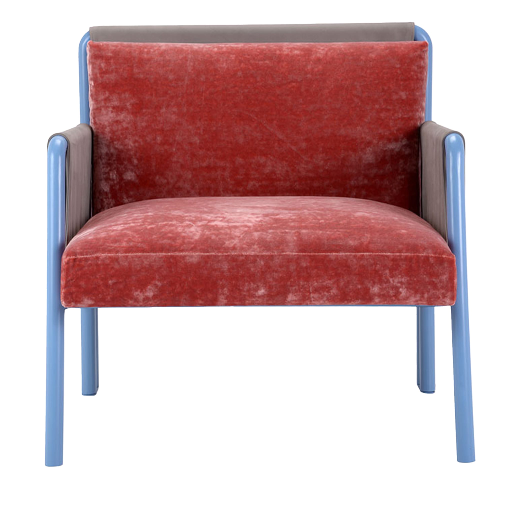 Swing Red Chenille & Azure Armchair by Debonademeo - Main view