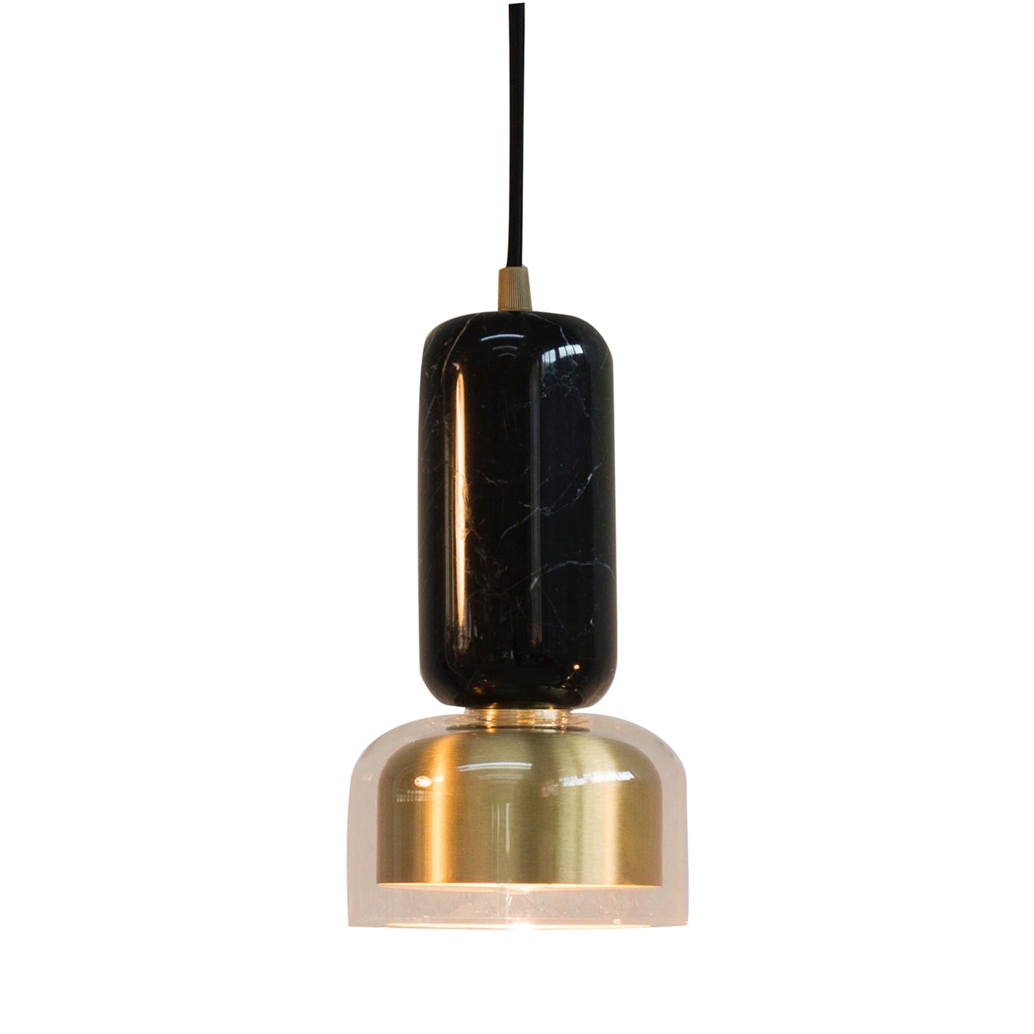 "Andromeda" Pendant Lamp in Black Marquinha Marble and Satin Brass - Main view