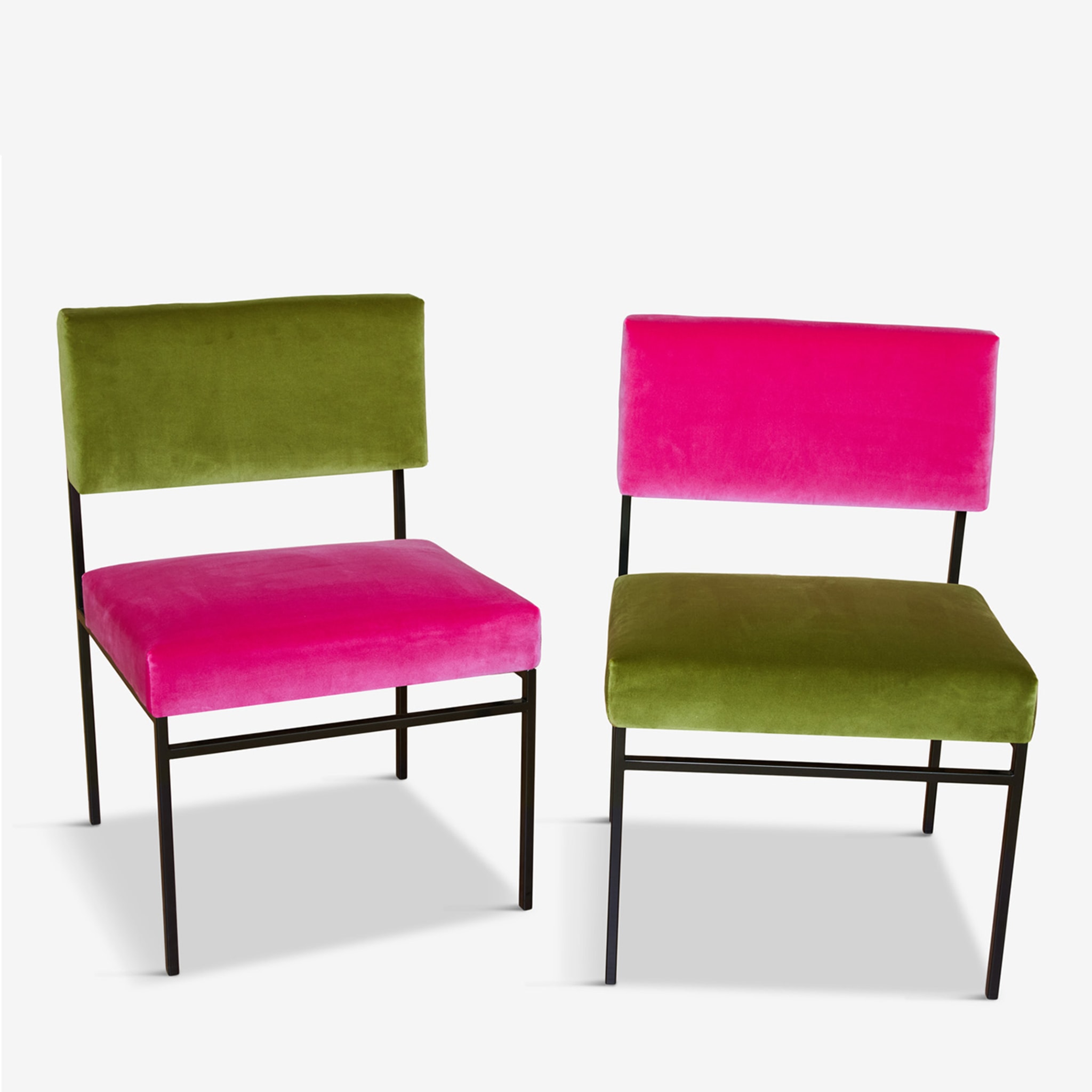 Set of 2 Fuchsia and Green Velvet Aurea Dining Chairs - Alternative view 1