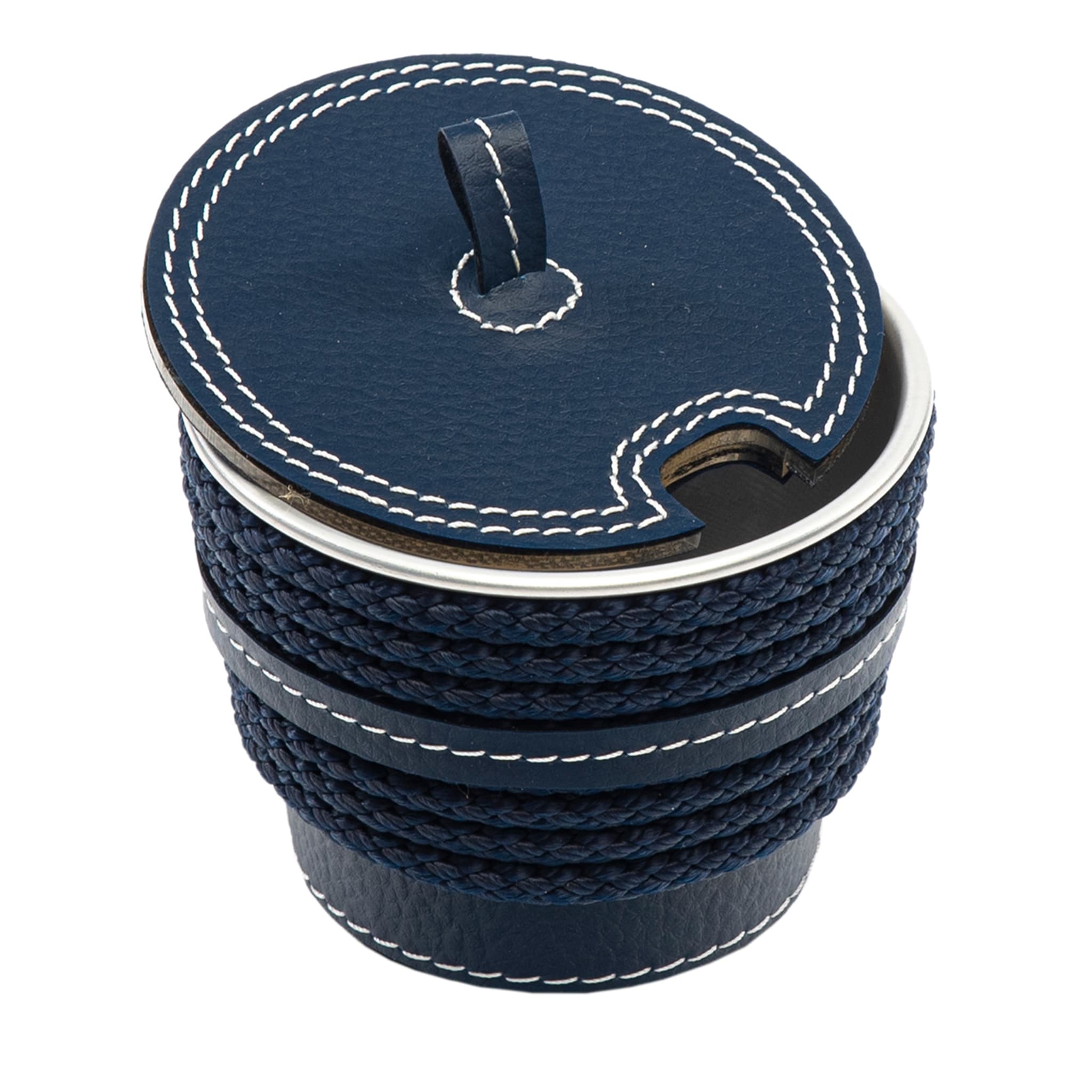 Sucrier bleu en éco-cuir avec inserts en corde - Vue principale