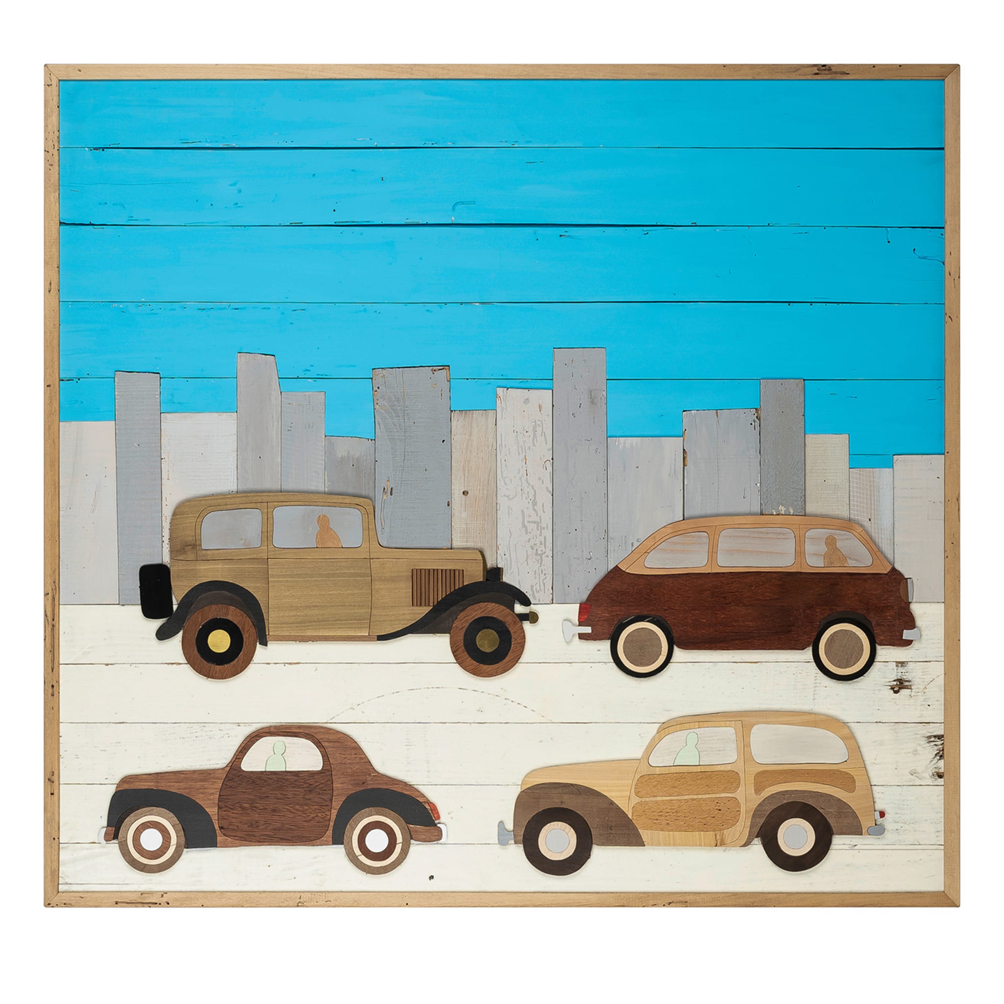 Panel decorativo con incrustaciones de coches antiguos - Vista principal