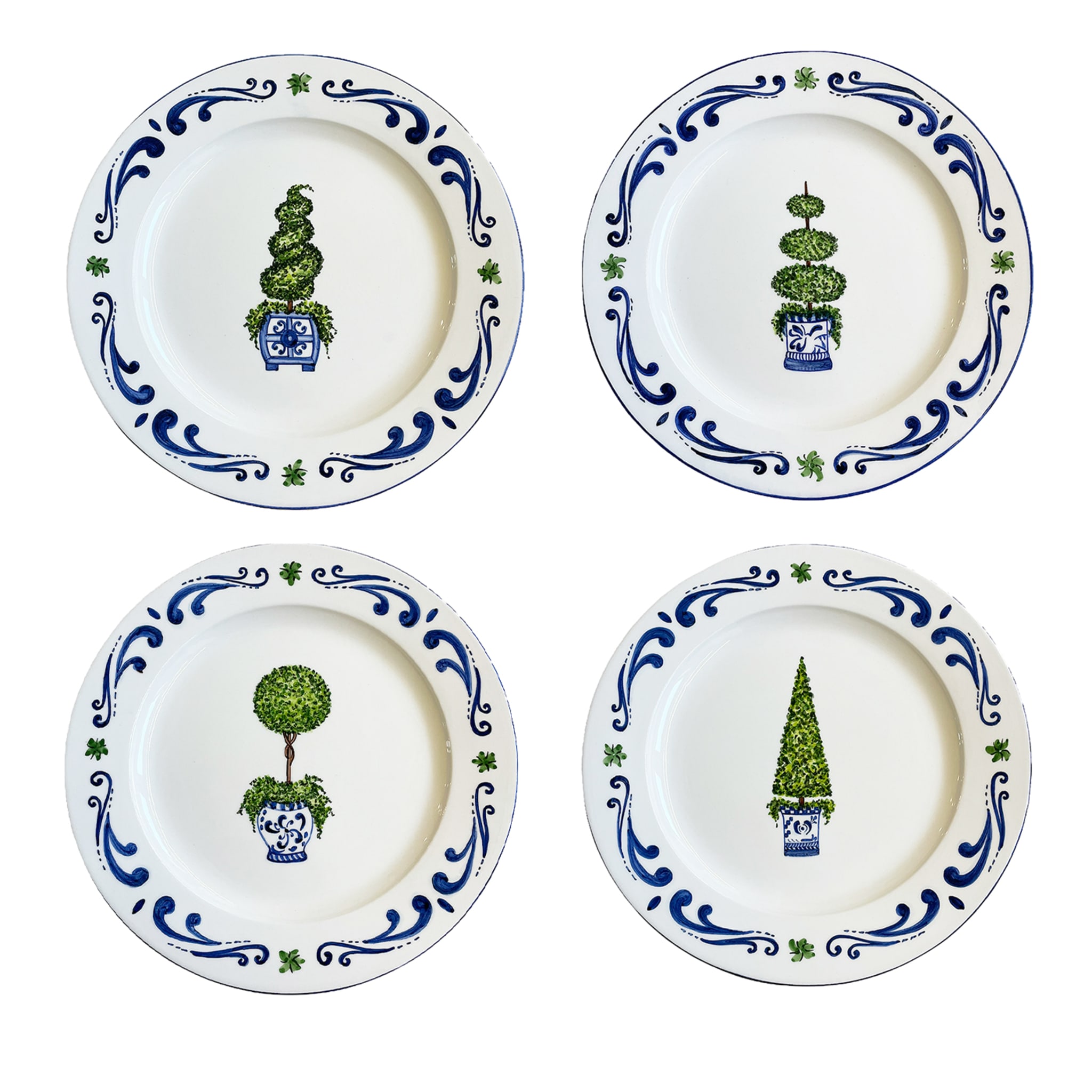 SET OF 4 TOPIARY BLUE DINNER PLATES - Main view
