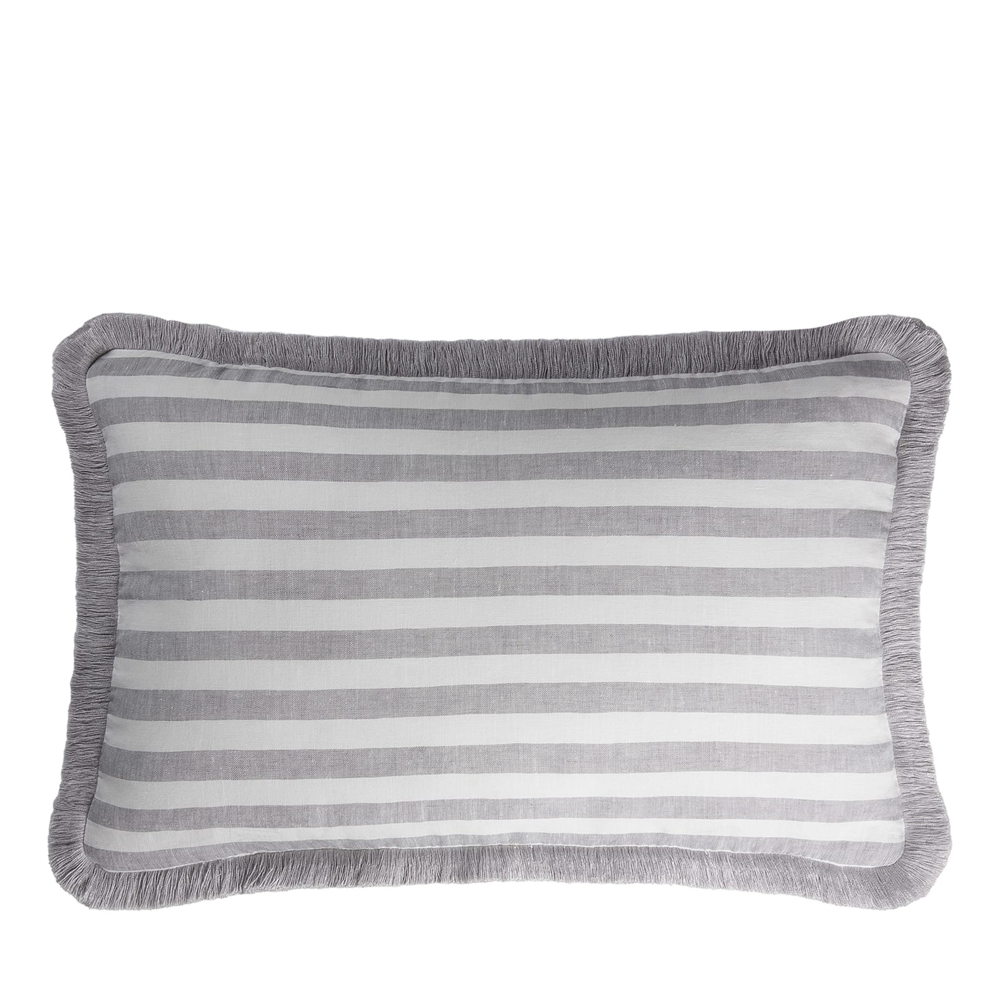 Striped White And Gray Happy Linen Cushion - Main view