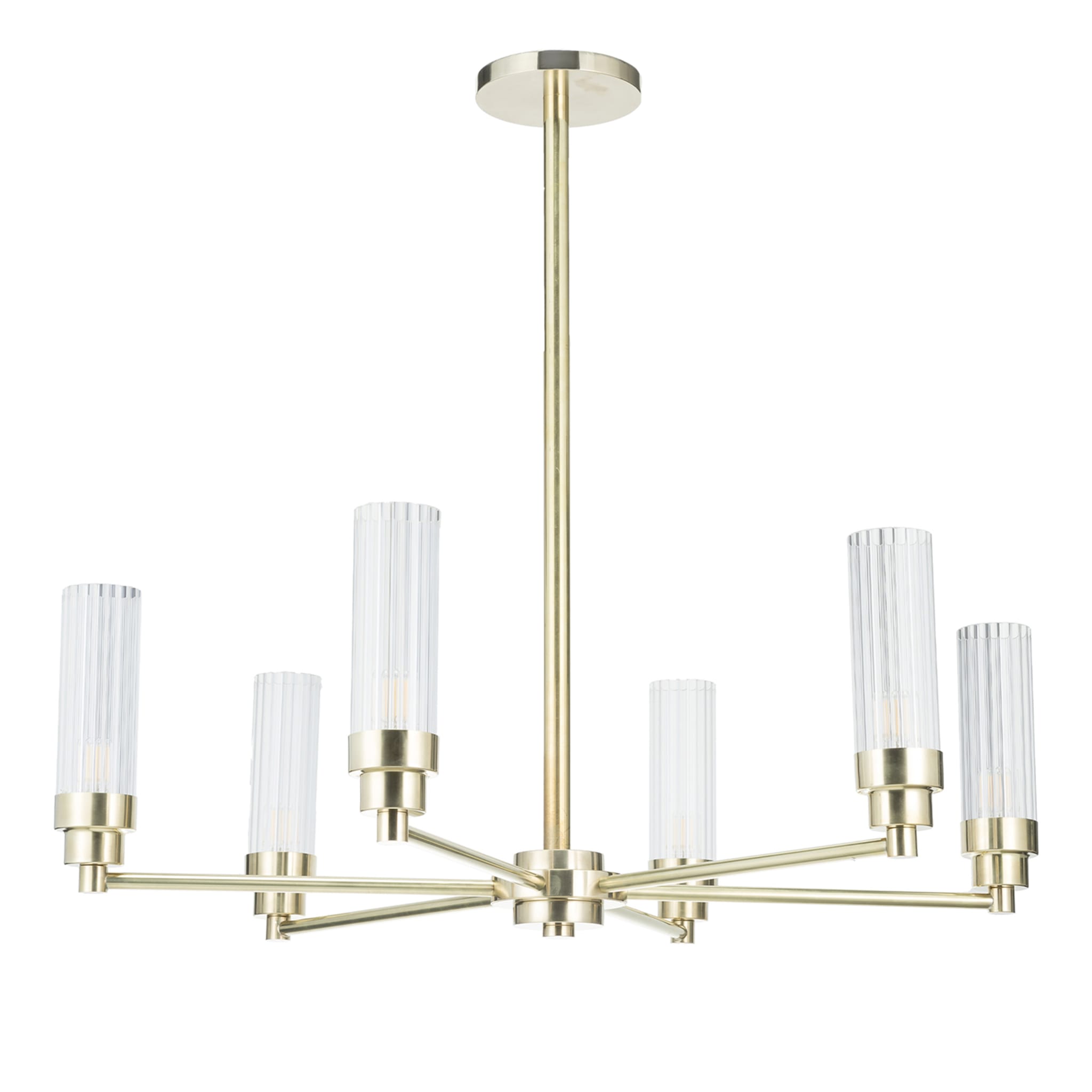 Brass Structure and Curved Glass Suspension Lamp - Main view