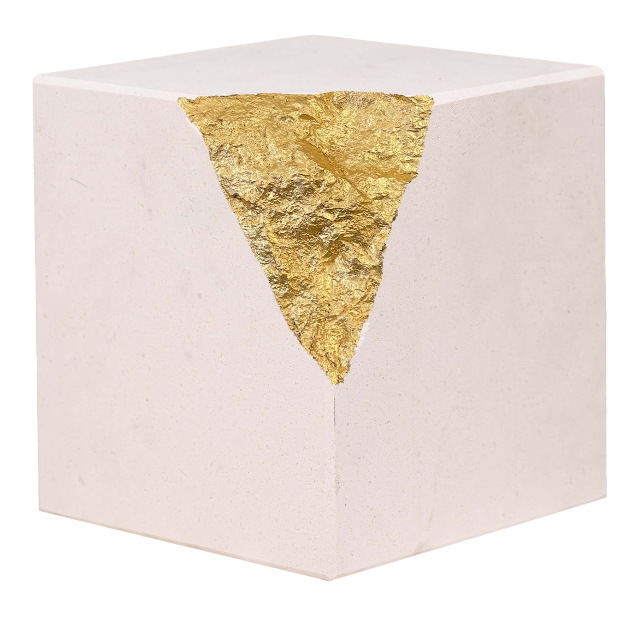 Colpo Da Maestro Gold Leaf Limestone Sinai Cubic Sculpture - Main view