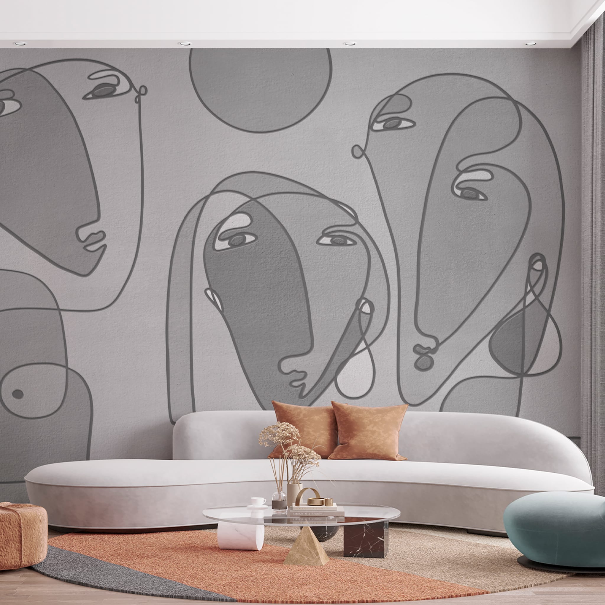 Grey singular faces textured wallpaper - Alternative view 1