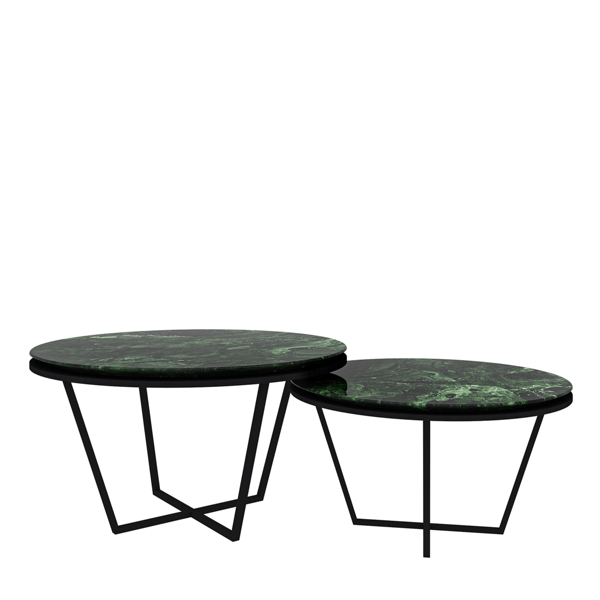 Set of 2 Different-Height Round Verde Alpi Marble Coffee Tables - Main view