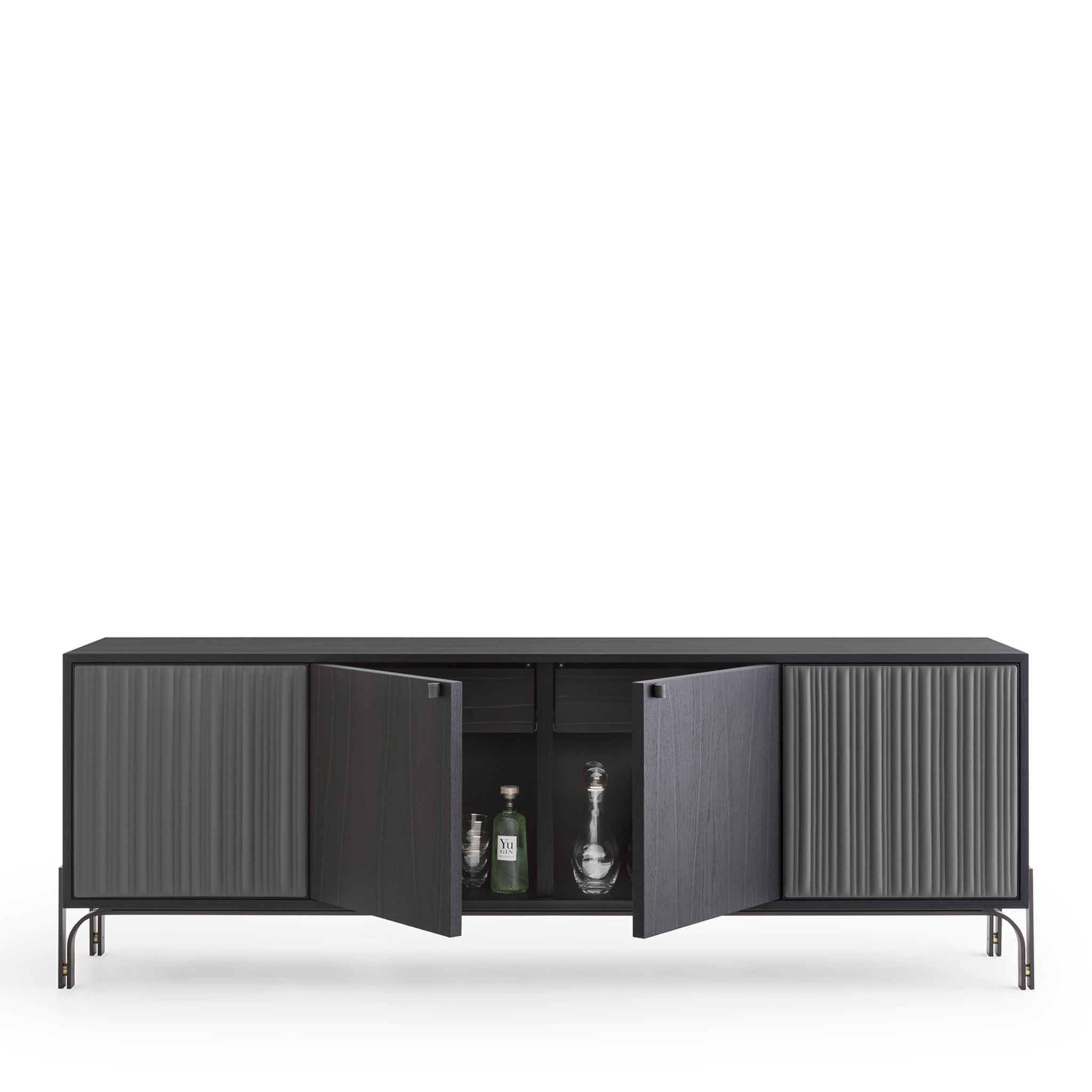 Canette 2-Door Anthracite-Gray Nubuck Leather & Oak Sideboard - Alternative view 3