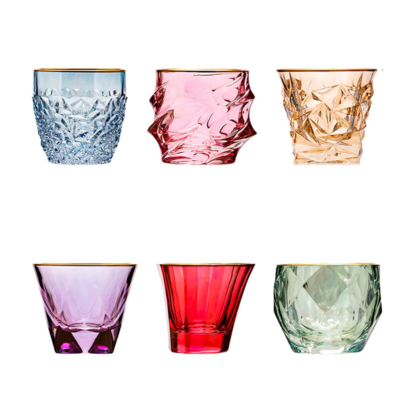 Six Set of 6 Multicolor Champagne Flutes Griffe Montenapoleone by Vetrerie  di Empoli