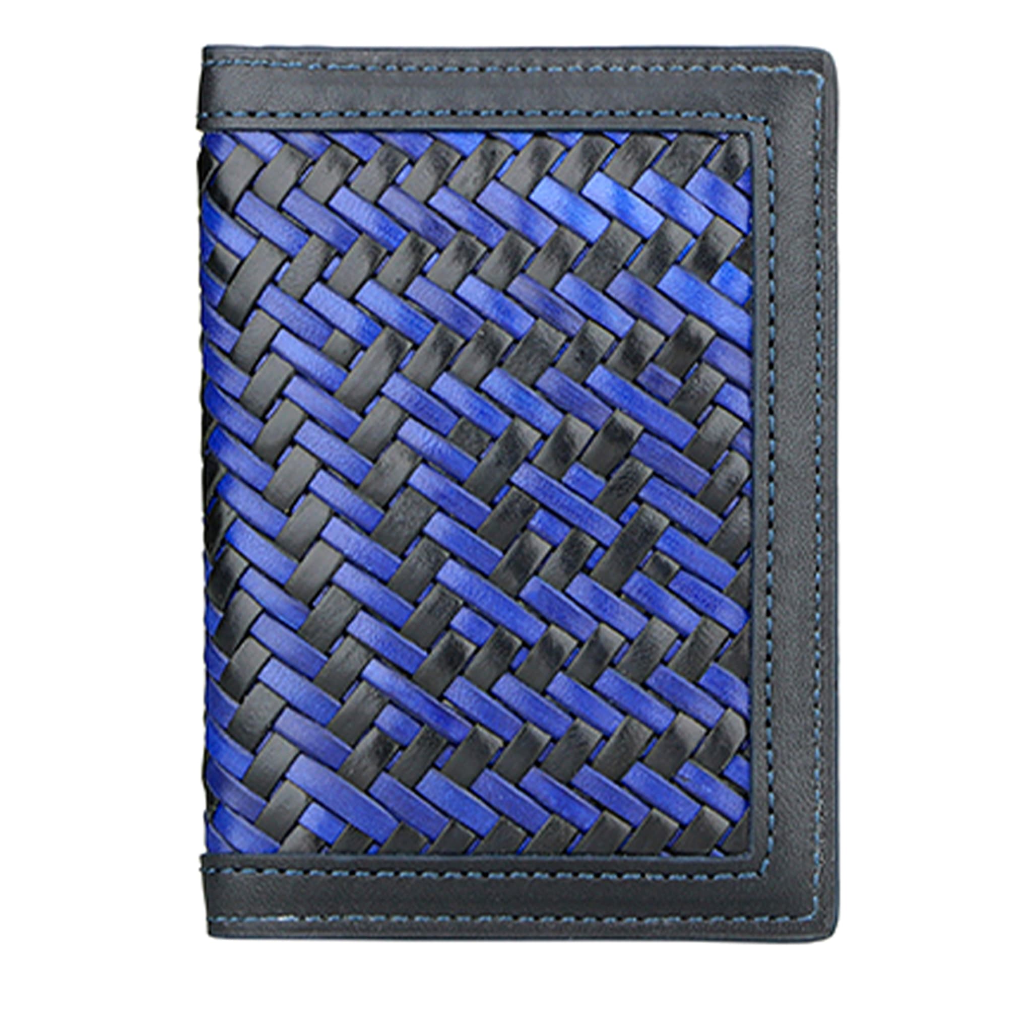 Porte-cartes bleu d'affaires en cuir tressé - Vue principale