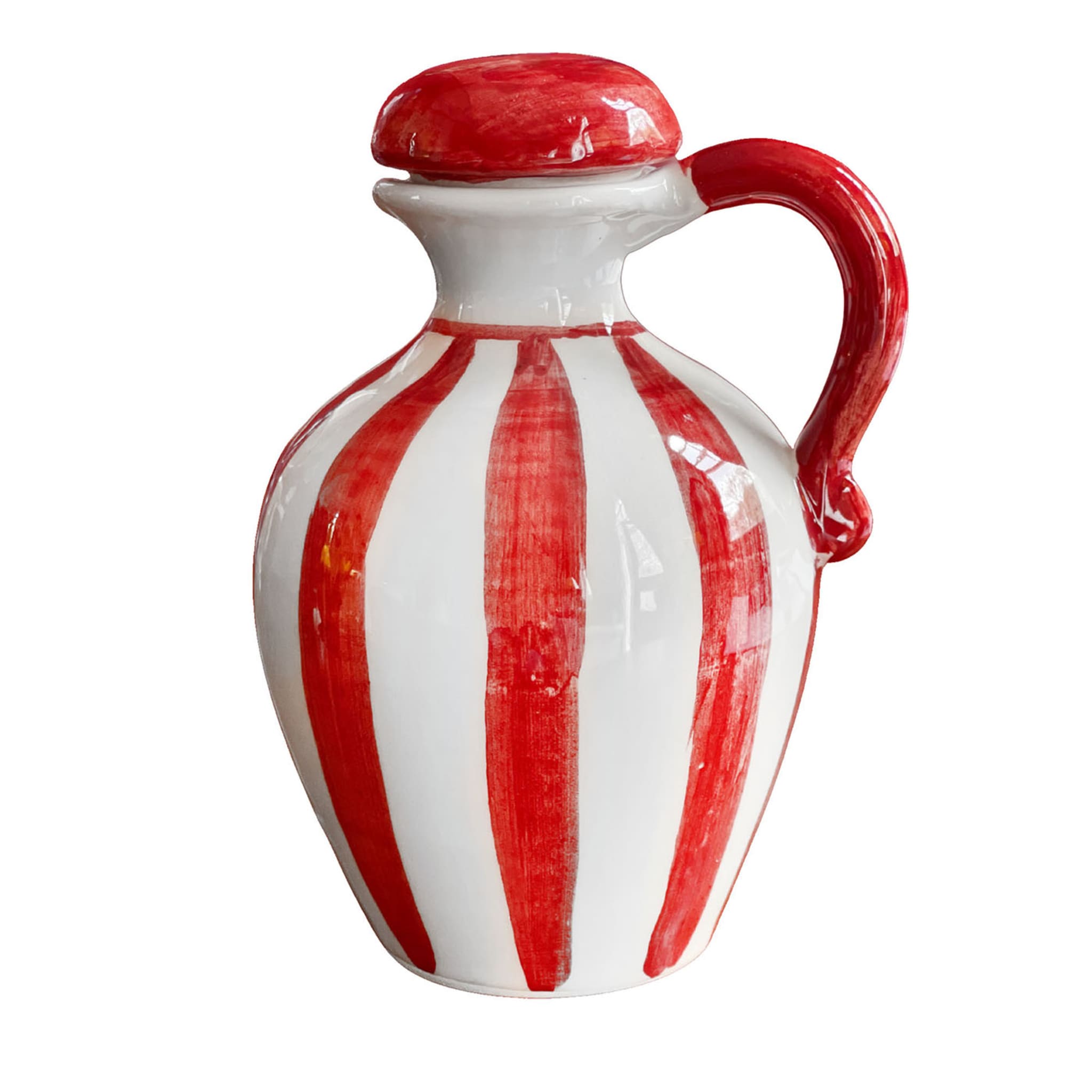 Satz roter Olivenöl- und Essigflaschen aus Keramik  - Hauptansicht