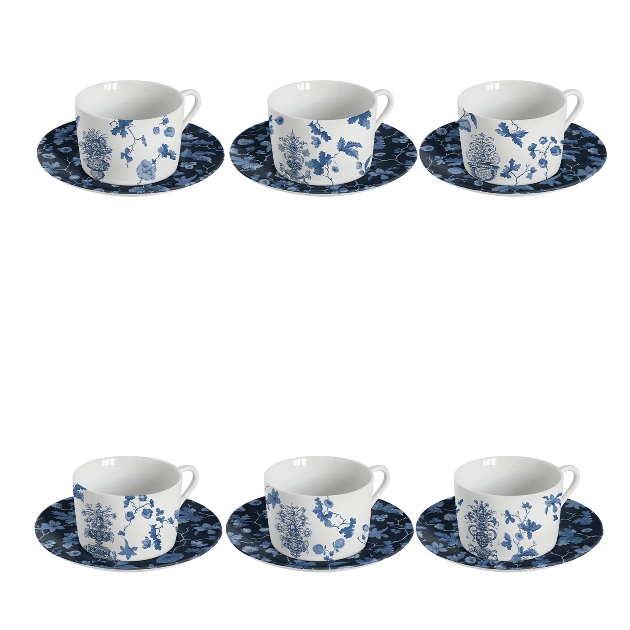 Garden Of Eden Set Of 6 Porcelain Tea Cups With Blue Decoration - Main view