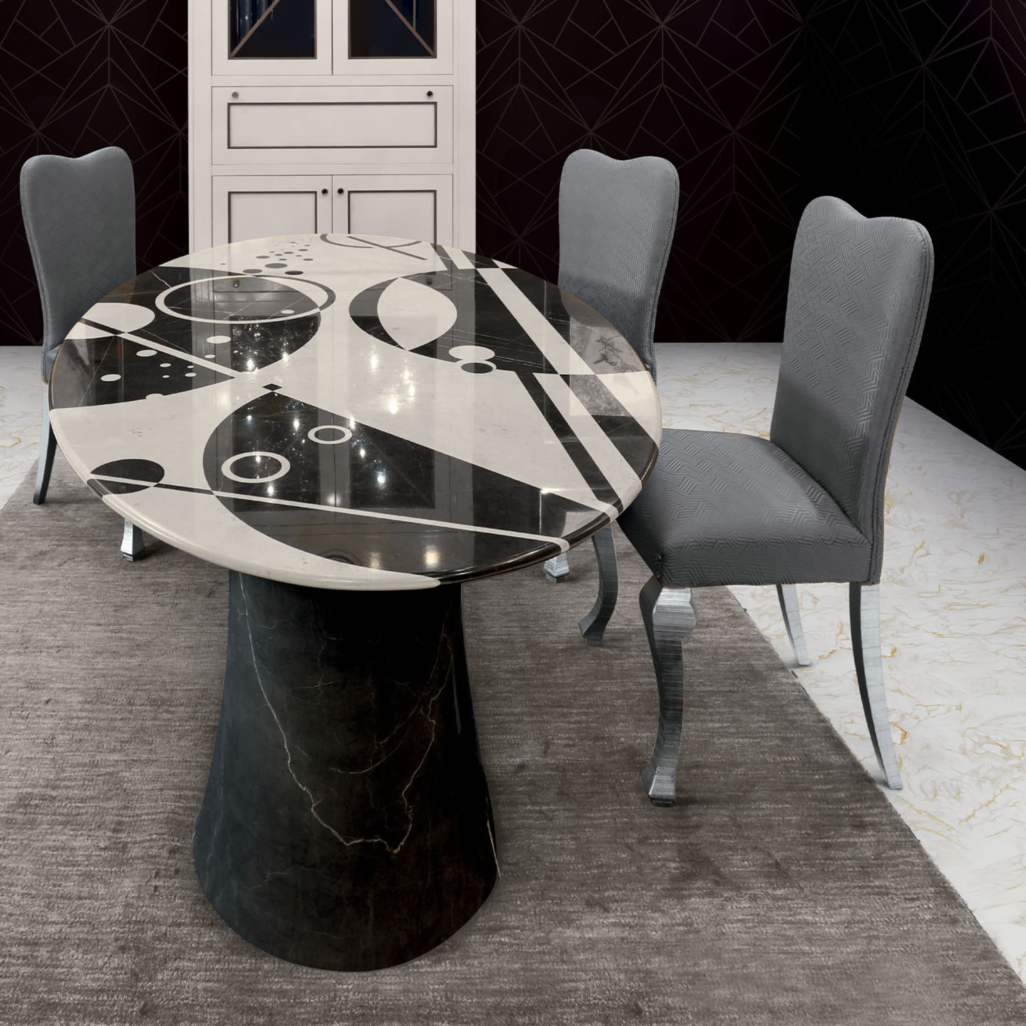 Black and White Oval Marble Table  - Alternative view 3
