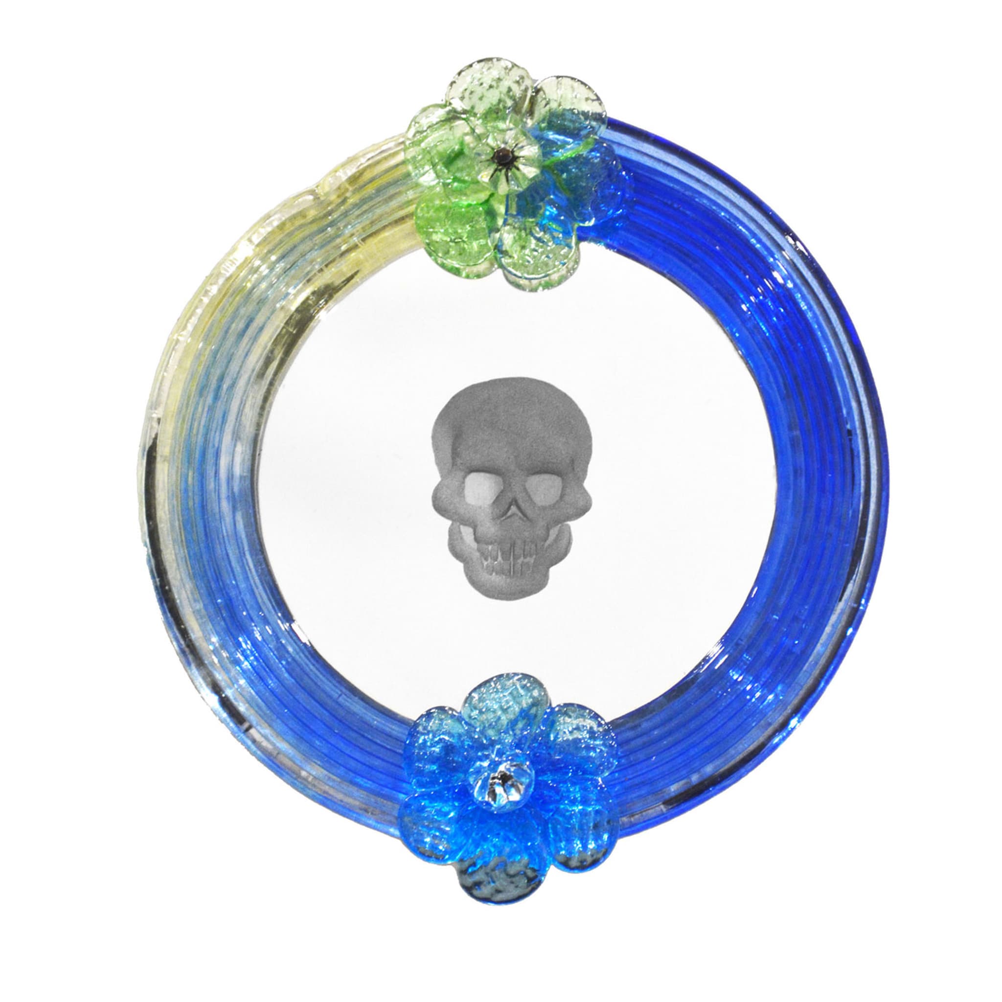 Blue and Yellow Round Skull Mirror By Bradley Theodore - Main view