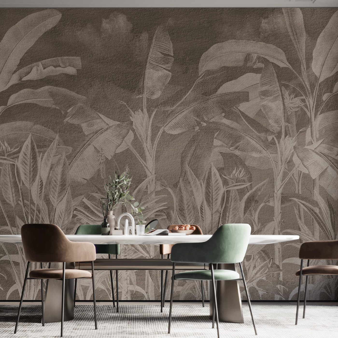 Brown tones plants textured wallpaper - Affreschi & Affreschi