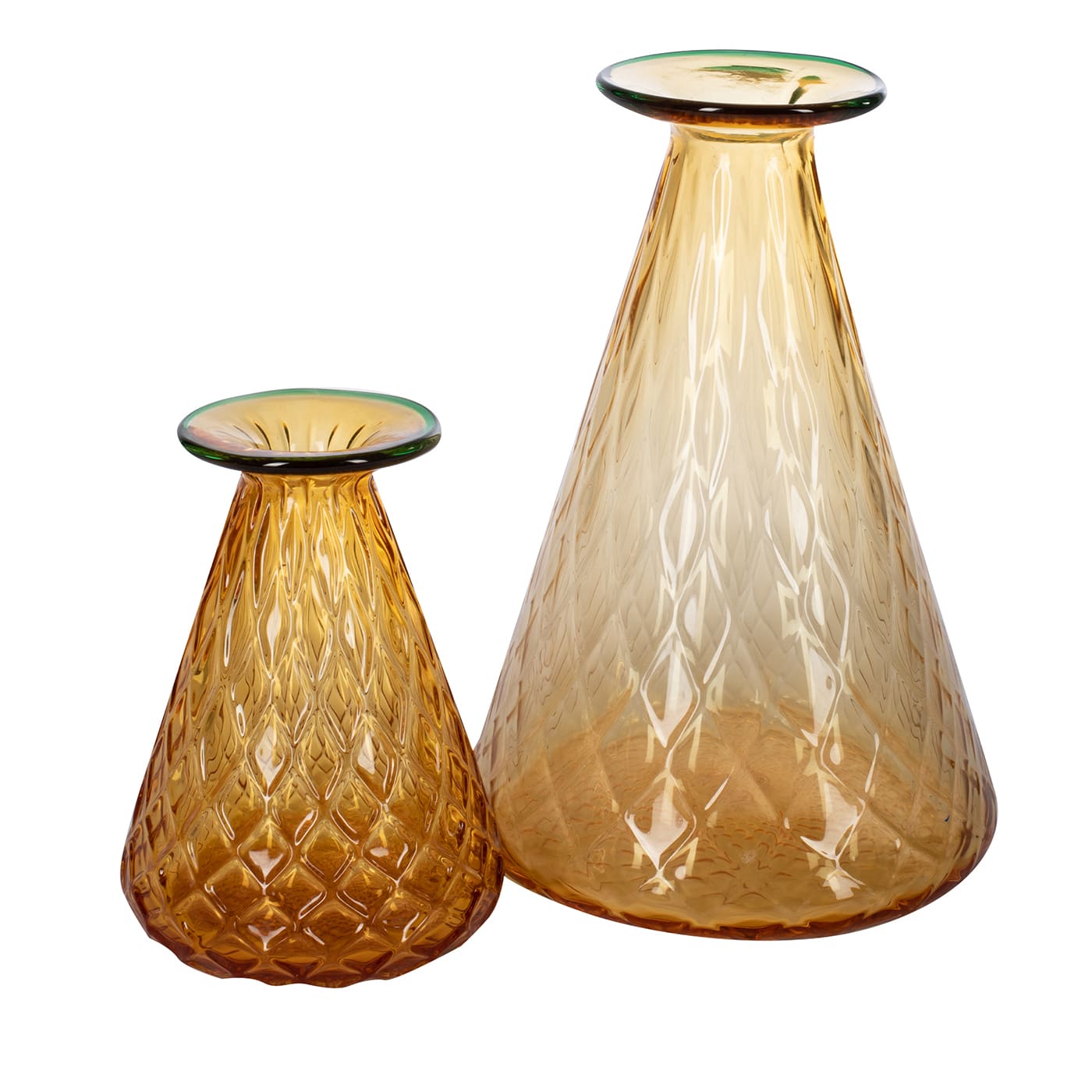 Balloton Set of 2 Conical Amber Vases - Officine di Murano 1295