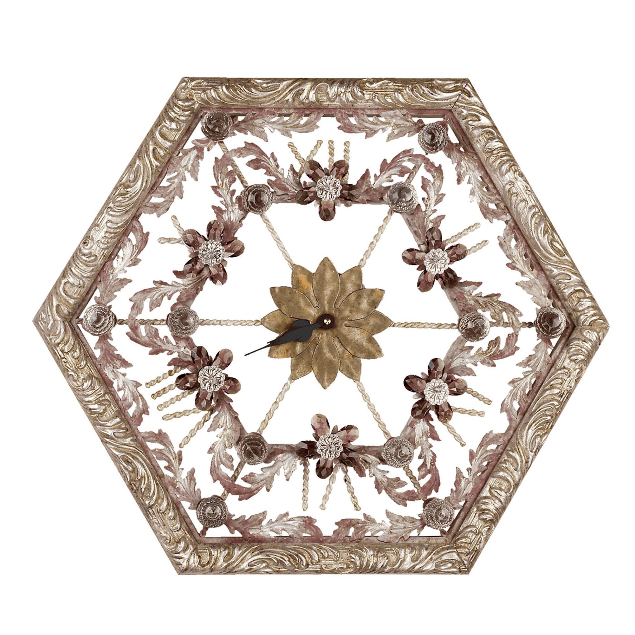 Octagonal Floral Silvery Wall Clock - Main view