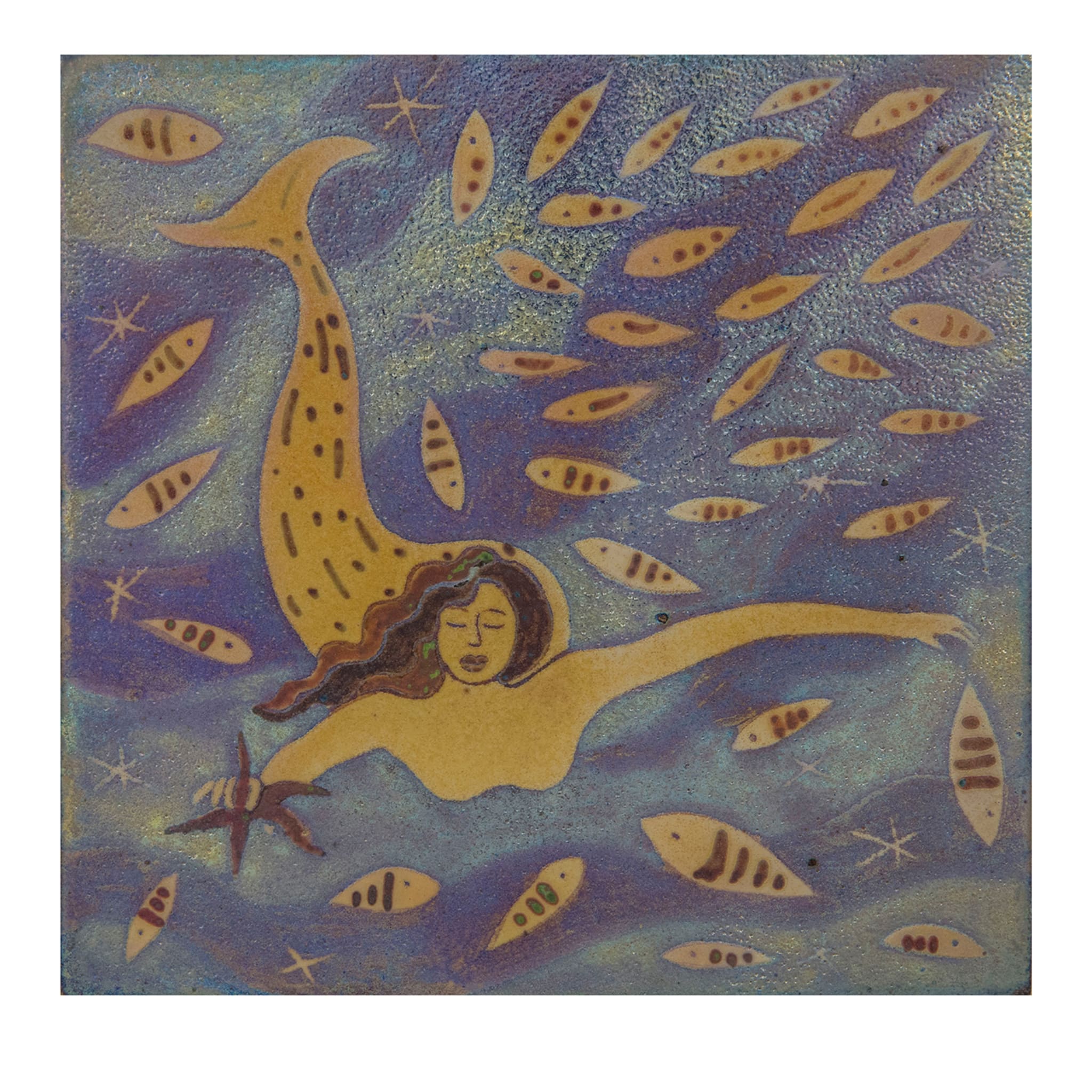Mermaid Among Fish Silver Lustre Tile #2 - Main view