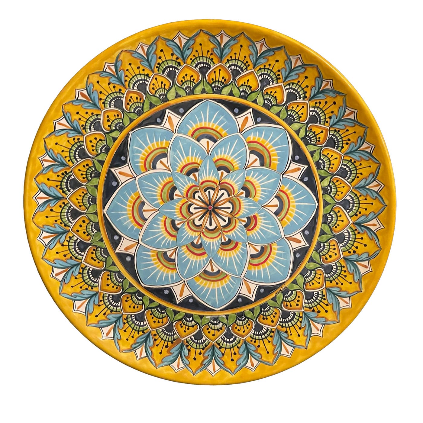 Peacock Feather-Style Polychrome Plate #2 - Ceramiche Corsini