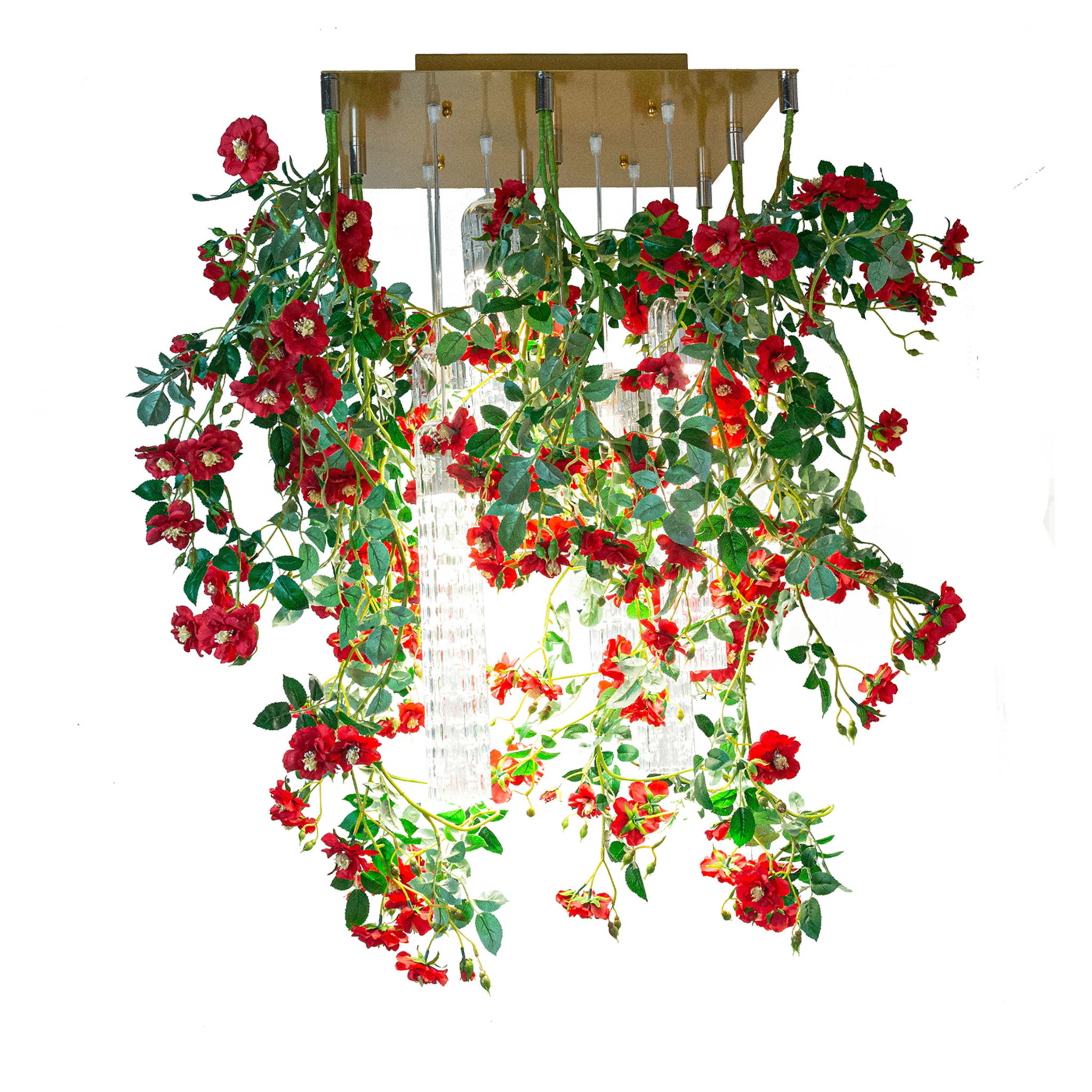 Flower Power Wild Red Roses Square Chandelier - Main view