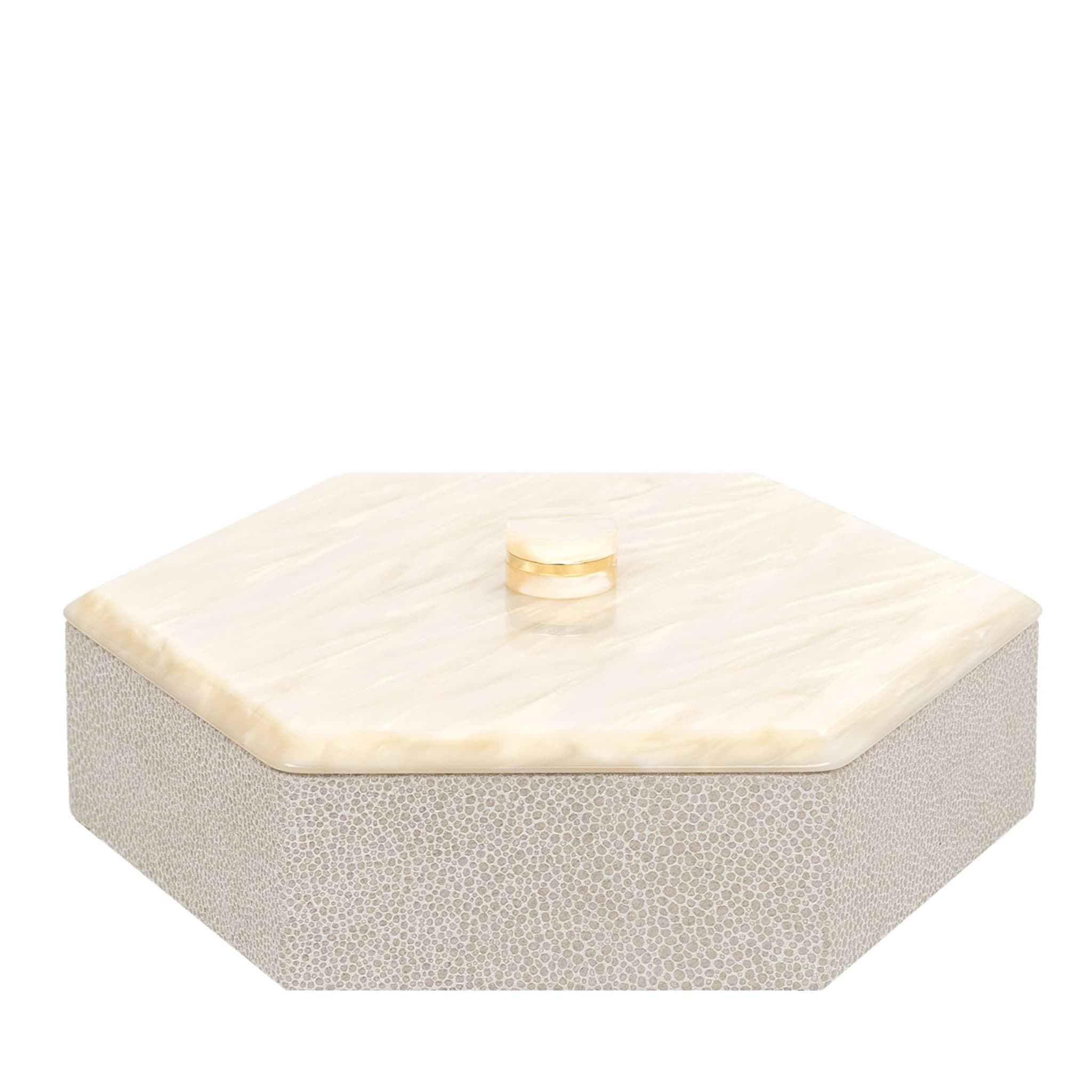 Kelly Low Large Hexagonal-Cut Cream Box with Lid - Main view