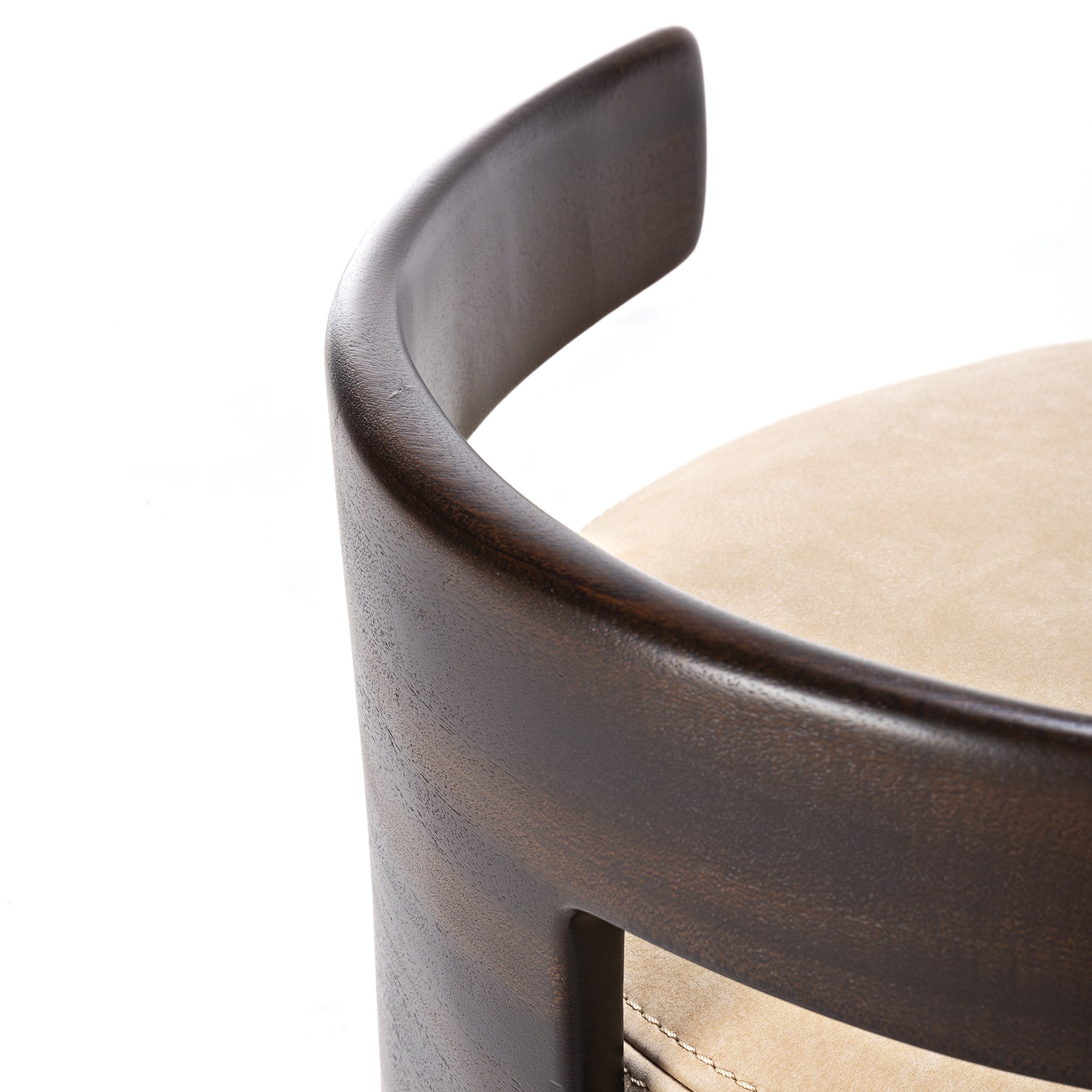 Cream White Leather T-Pouf with Backrest - Alternative view 3