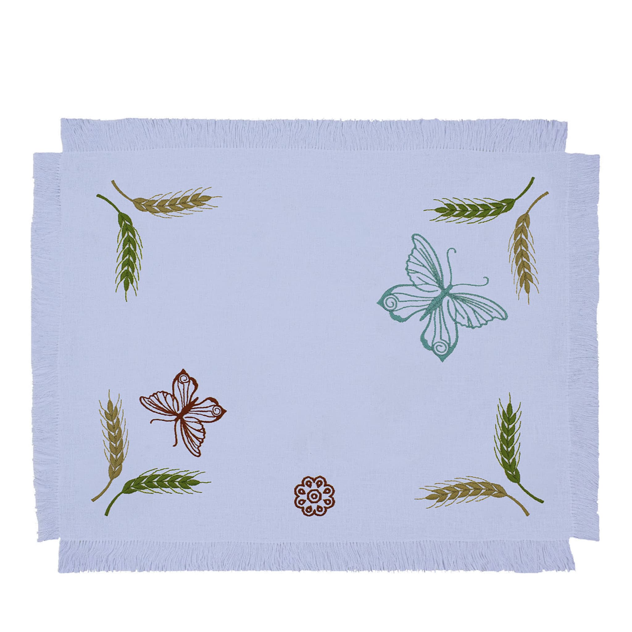 Grano Set of 2 Embroidered Fringed Azure Table Mats - Vue principale