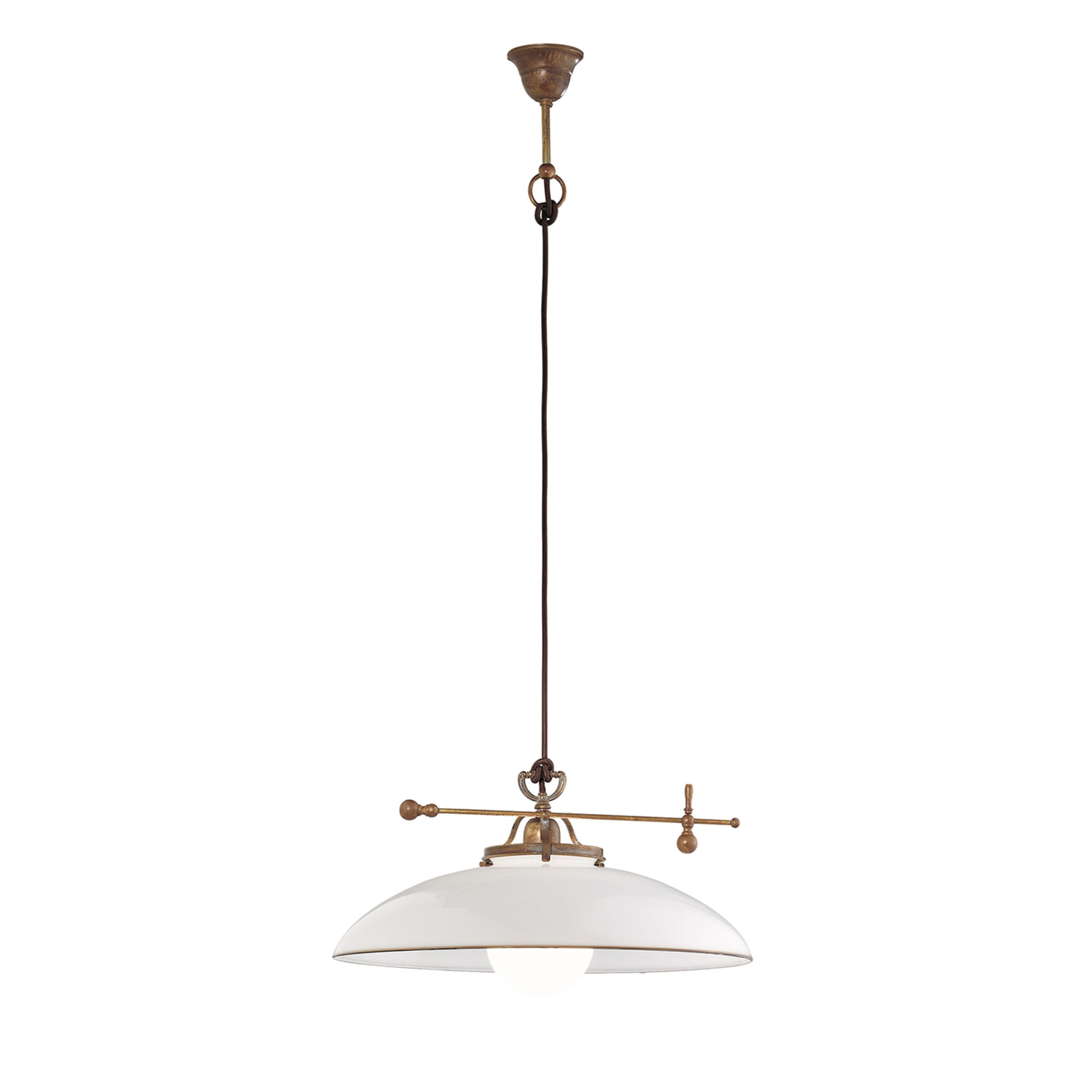 Country Brass & White Glass Pendant Lamp - Main view