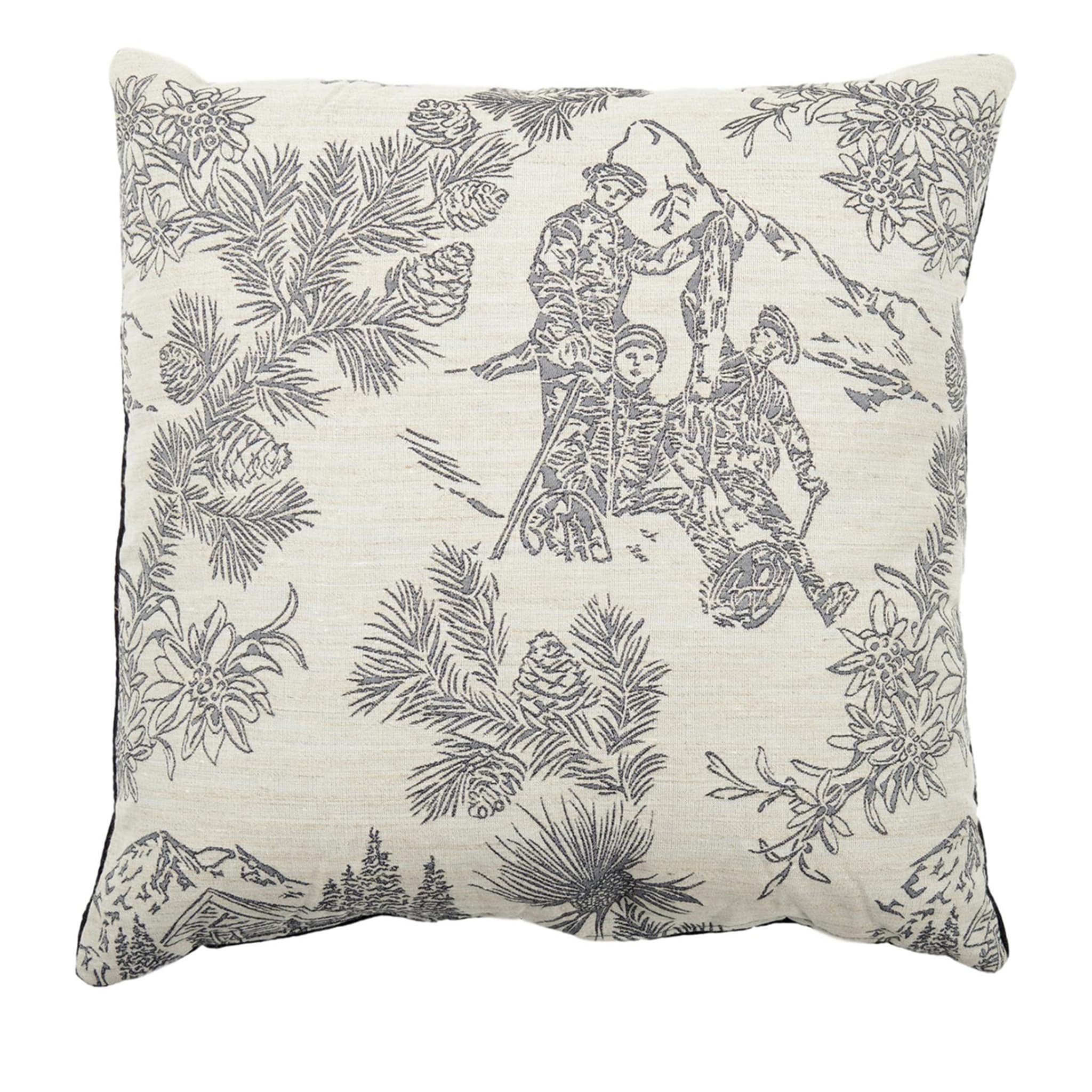 Black and White Carré Cushion in toile de jouy jacquard fabric - Main view