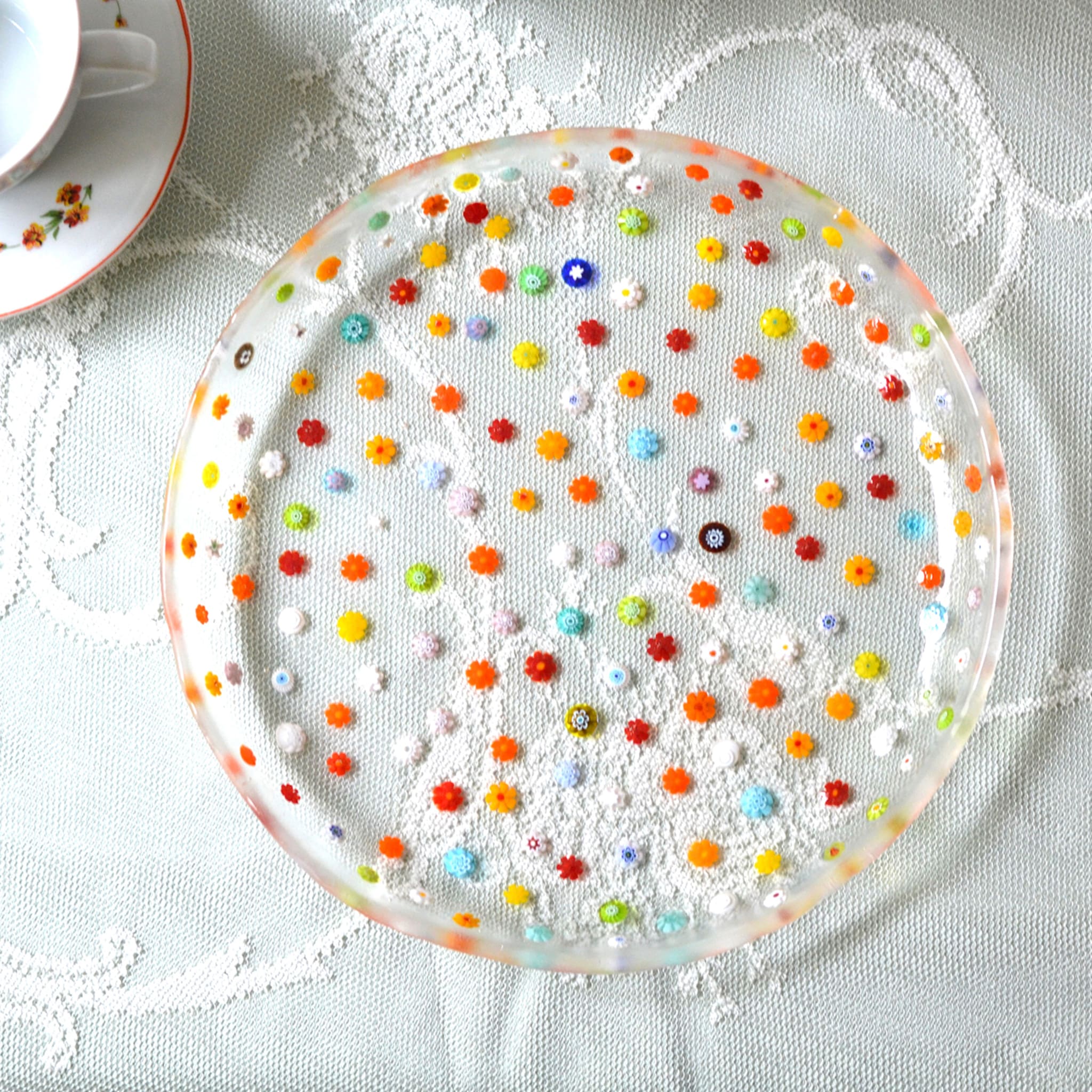 Spring Flowers Set Of 4  Clear Floral Glass Dessert Plates  - Alternative view 4