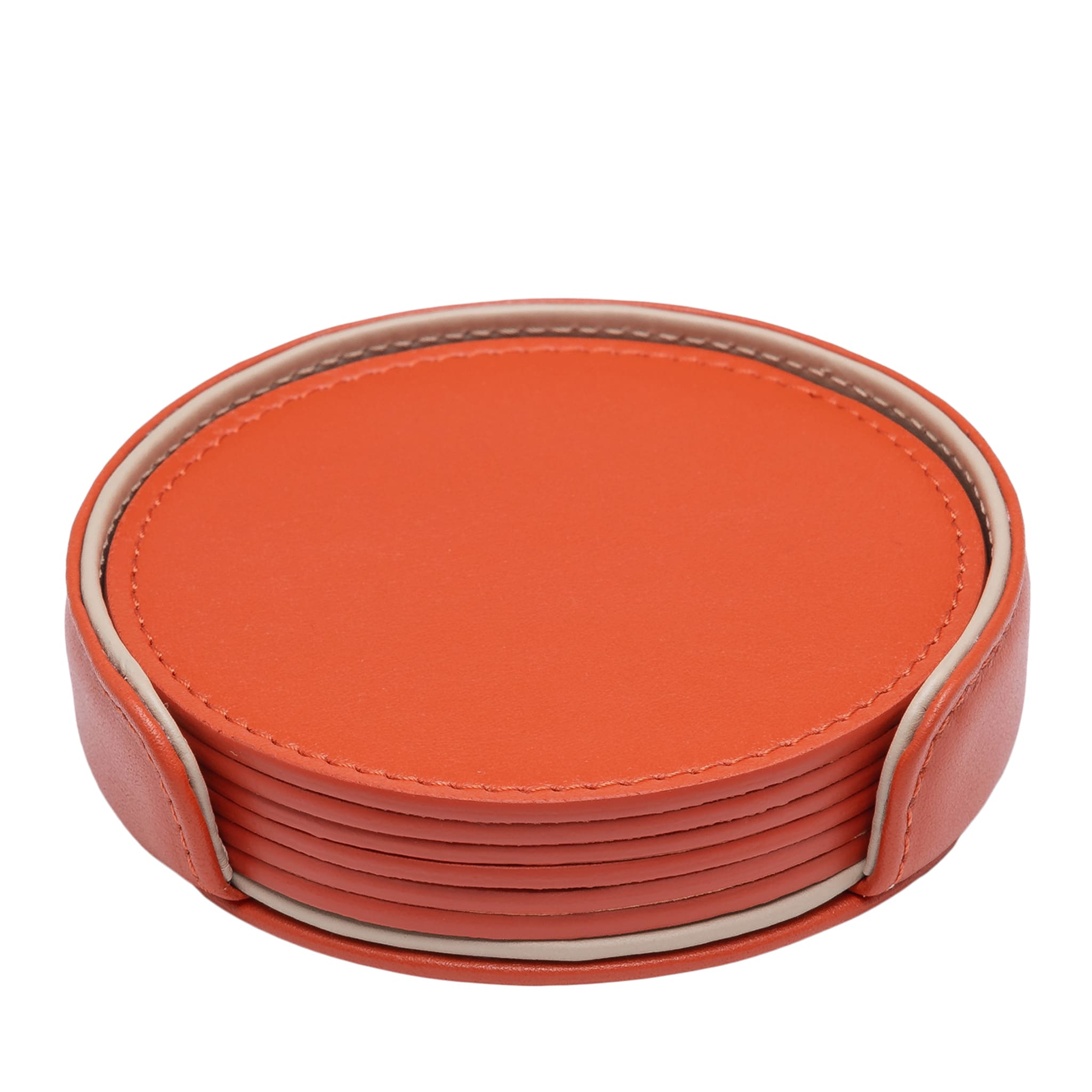 Set of 6 Dalì Soft Round Spritz Orange and Cappuccino Beige Coasters - Main view