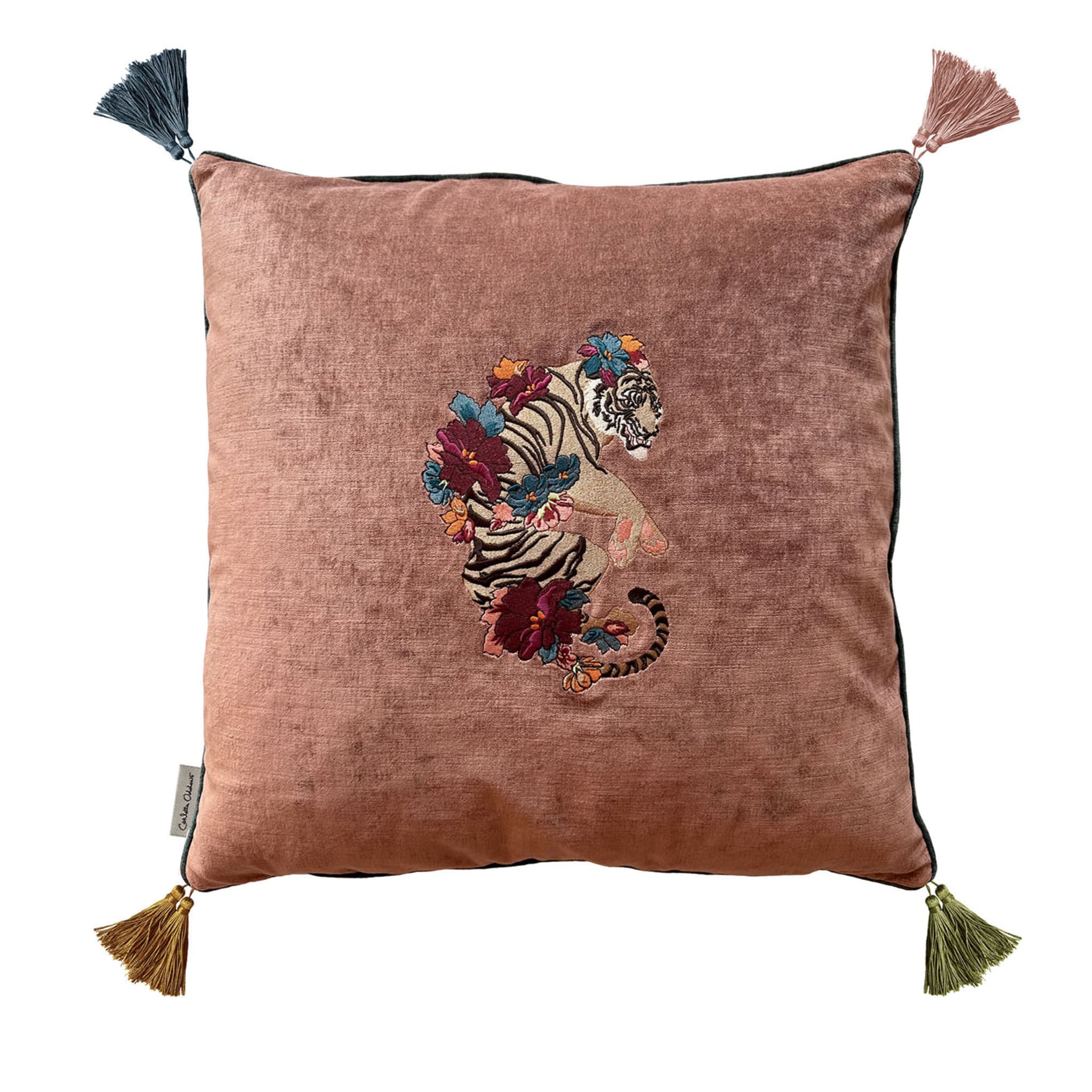 Circus Tigre Embroidered Beige Cushion - Main view