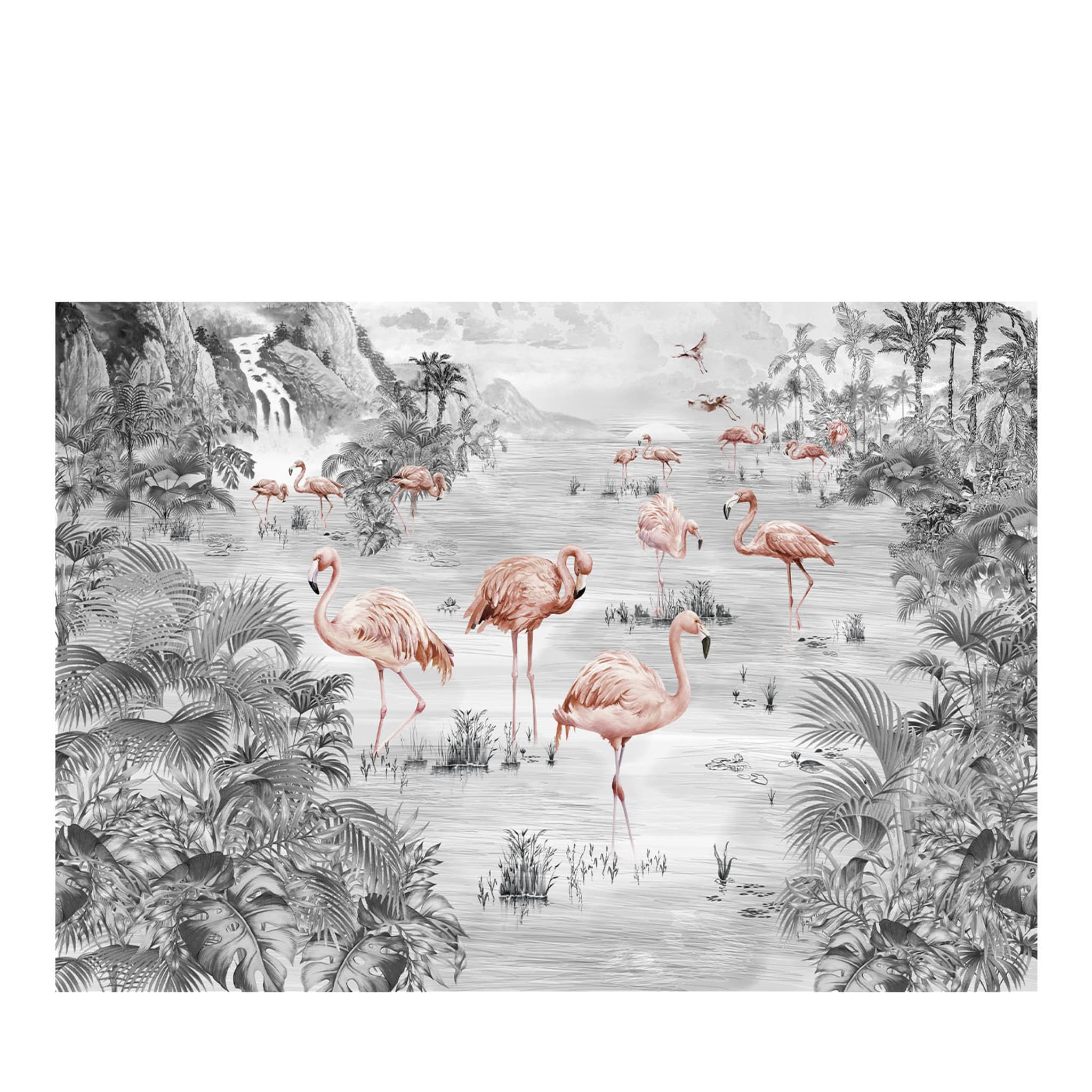 Flamingos Pink Handcrafted Textured Wallpaper - Main view