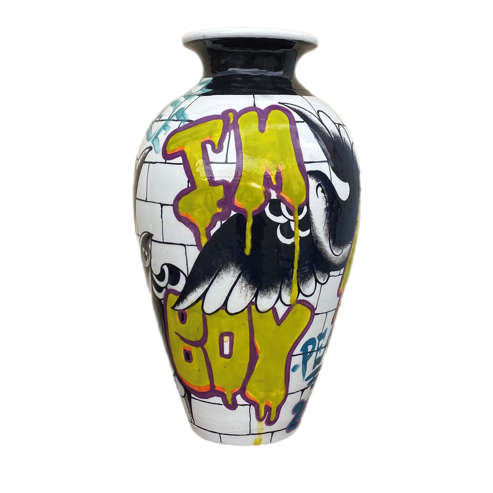 Gelbe Graffiti-Keramik-Vase - Hauptansicht