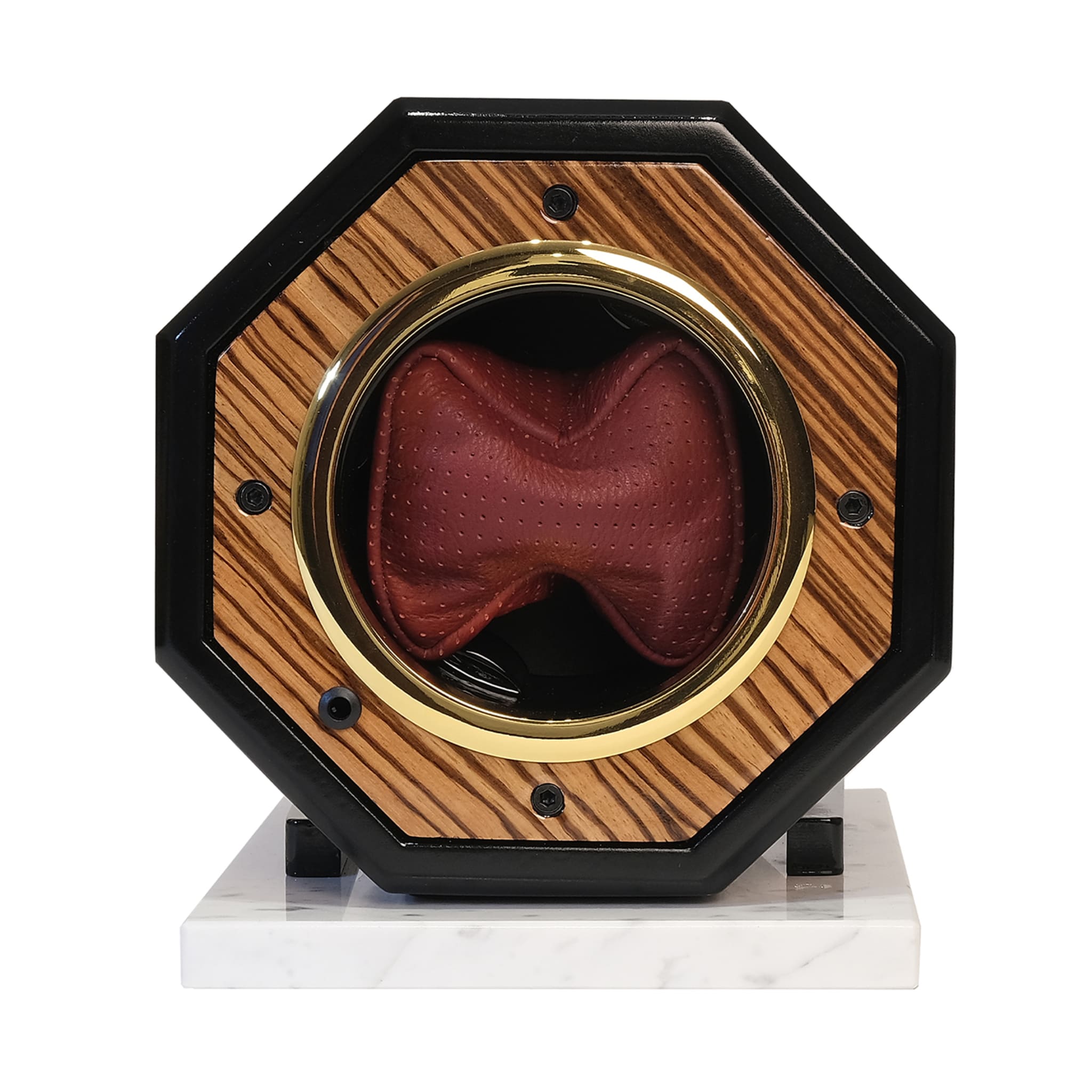 MT Octagon Watch Winder Bordeaux Leather &amp; Zebrano Wood - Vue principale