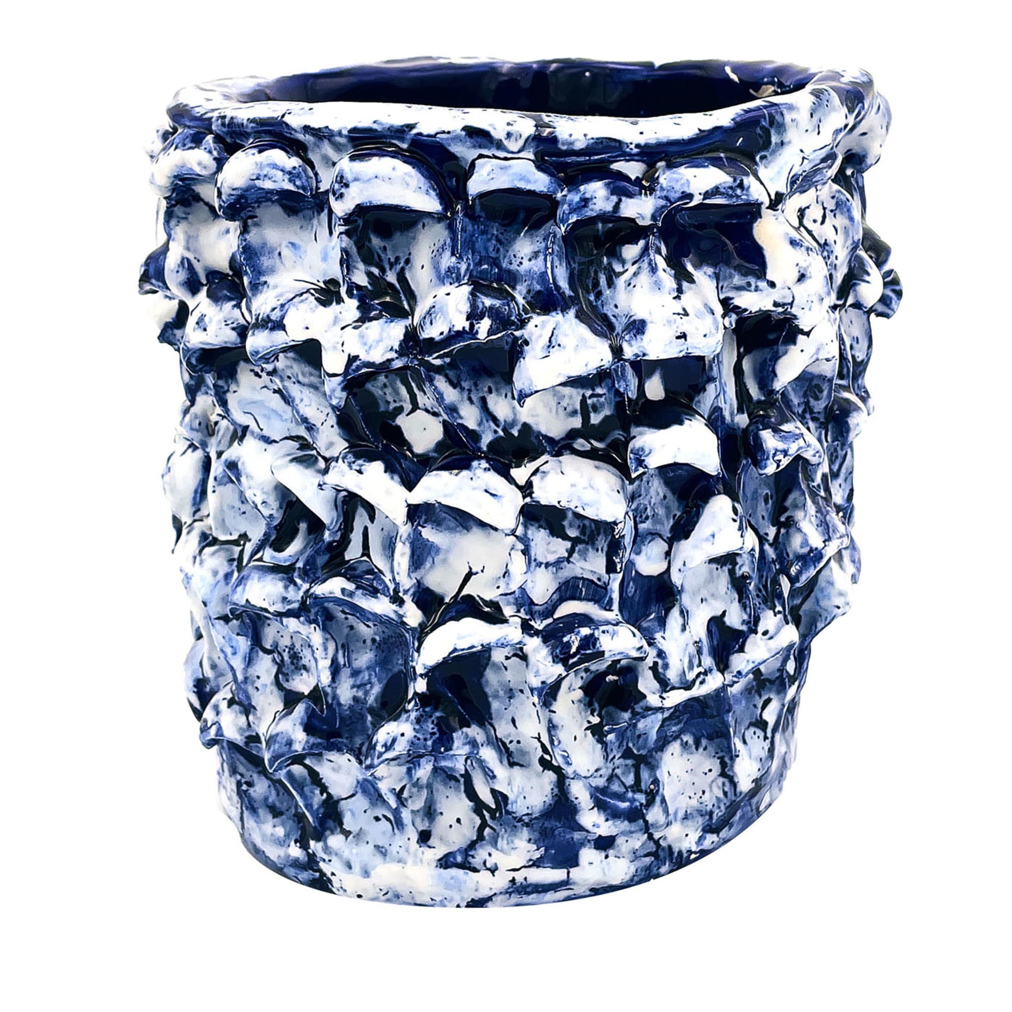 Vase Onda Izmir bleu et blanc mat - Vue principale